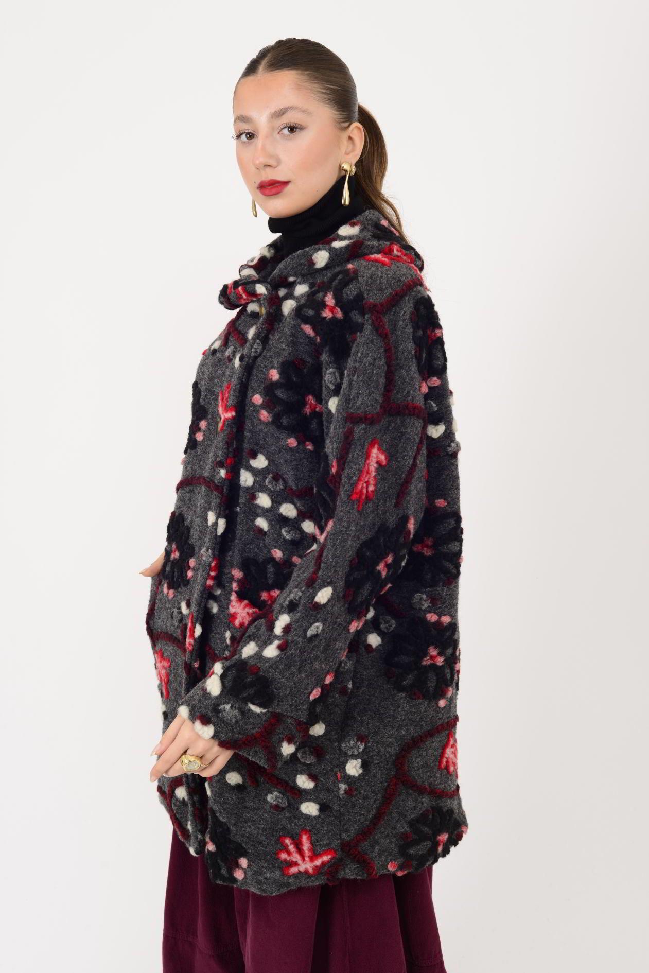 60986 ÇİÇEK KABARTMALI ŞAL YAKA KEÇE KABAN