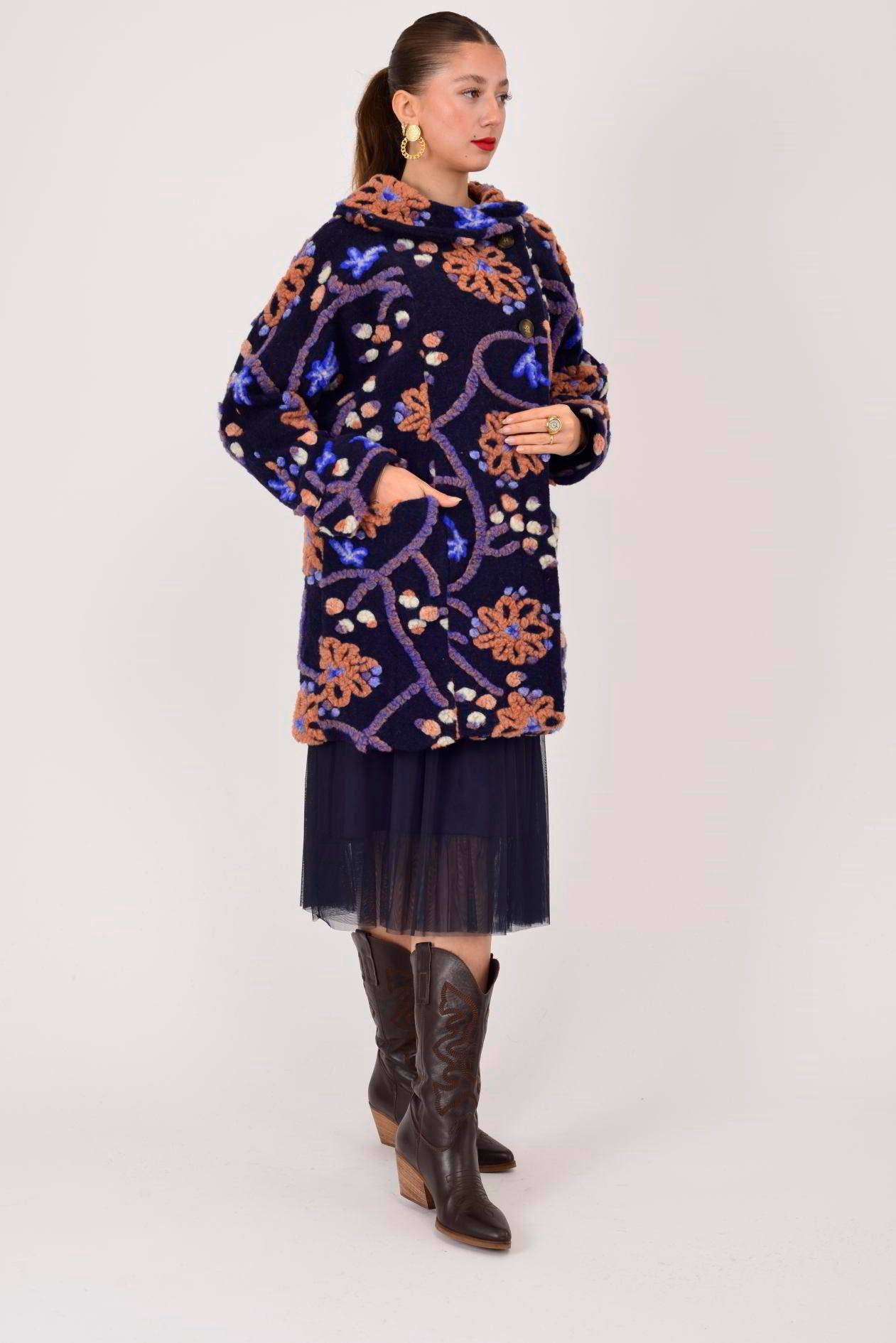 60986 ÇİÇEK KABARTMALI ŞAL YAKA KEÇE KABAN