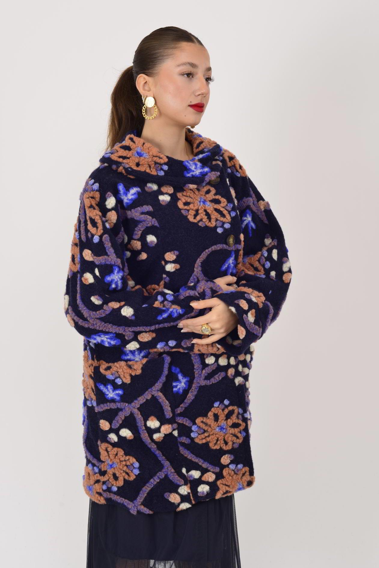 60986 ÇİÇEK KABARTMALI ŞAL YAKA KEÇE KABAN