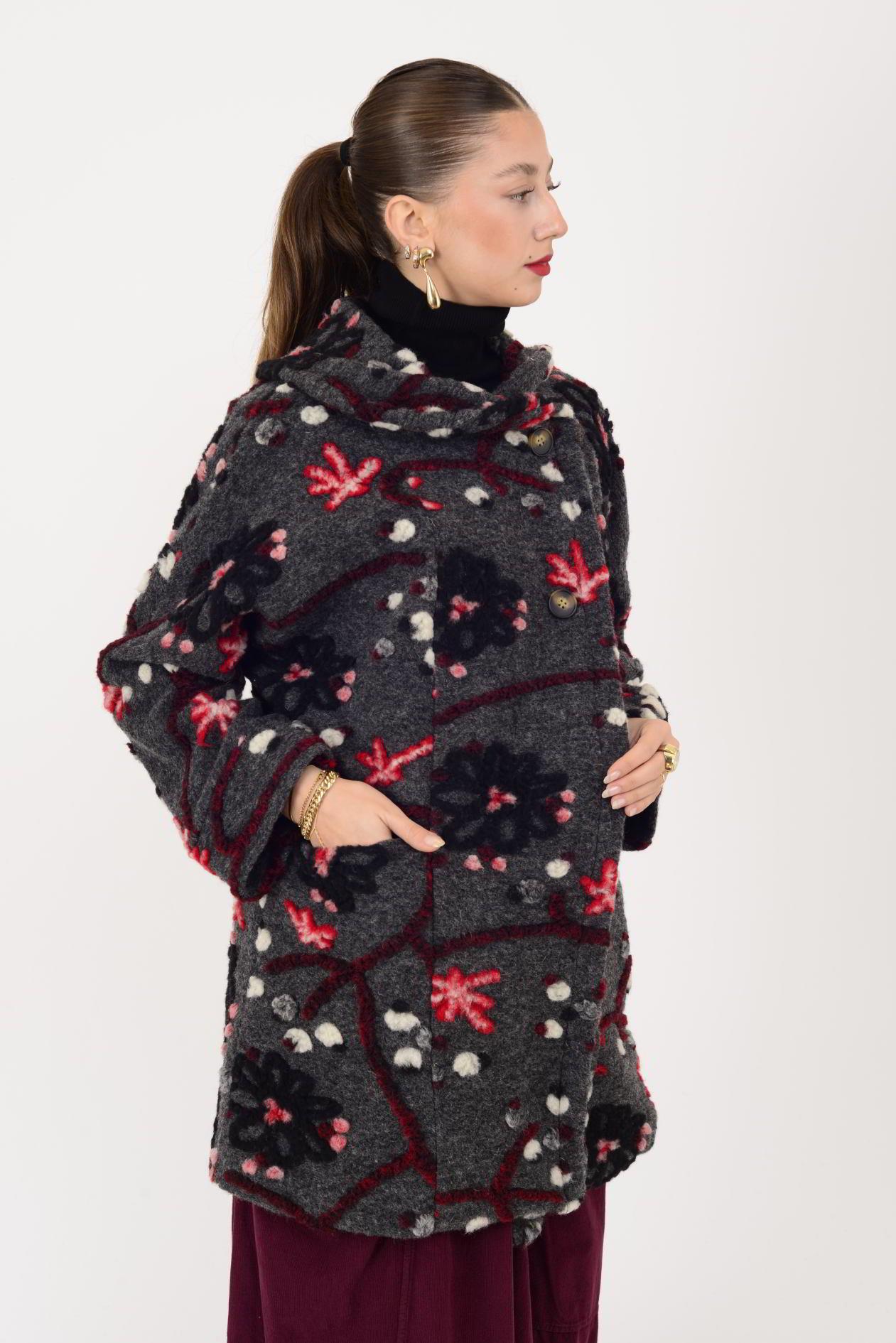 60986 ÇİÇEK KABARTMALI ŞAL YAKA KEÇE KABAN