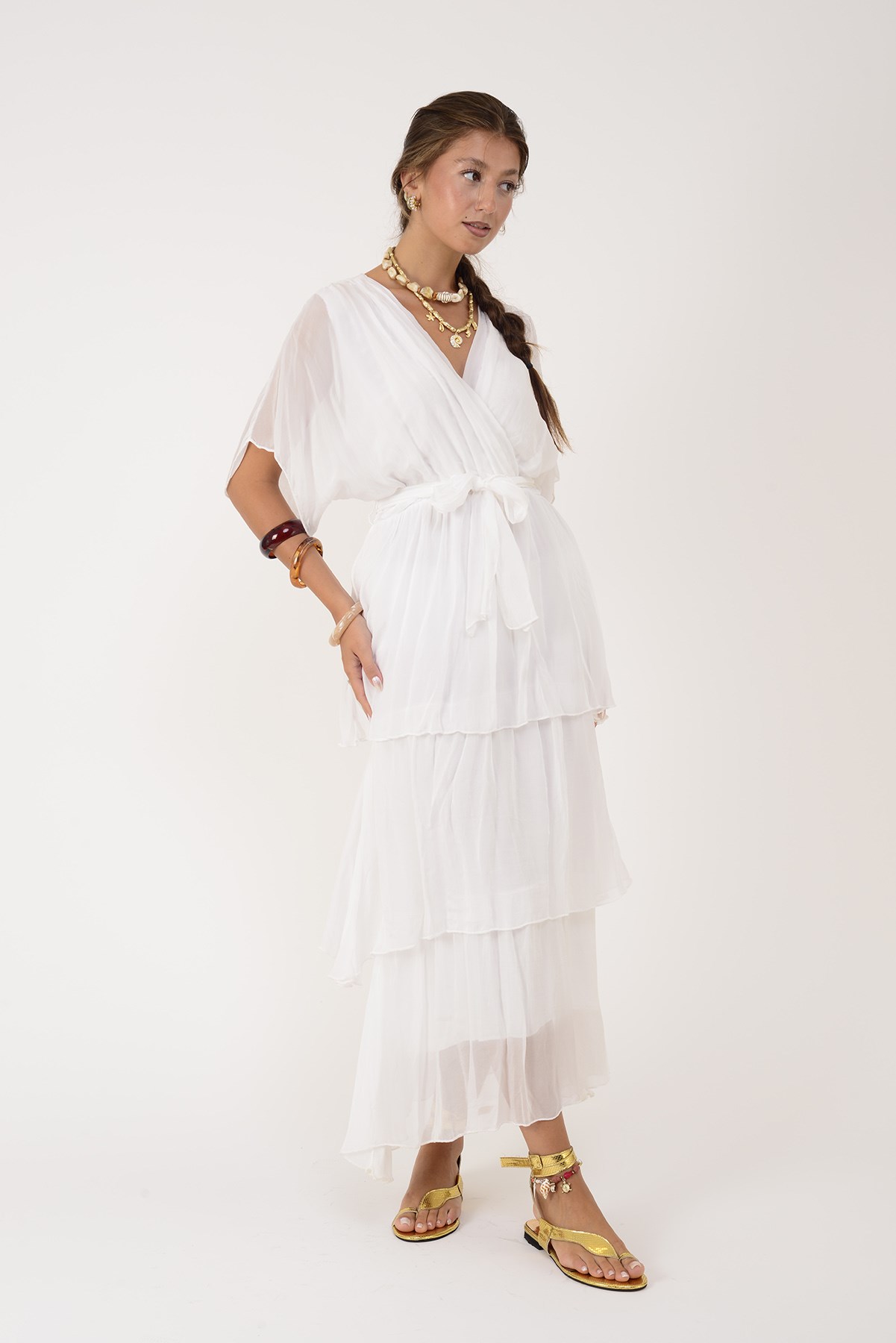 6102 SPELLO BELDEN BAĞLAMALI İPEK ELBİSE