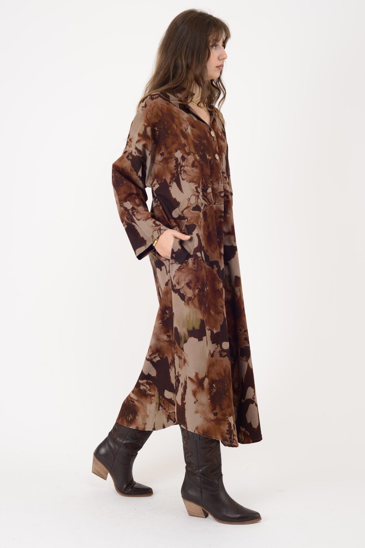 61051 LOVA BATİK ÇİÇEK DESENLİ FİTİLLİ KADİFE ELBİSE