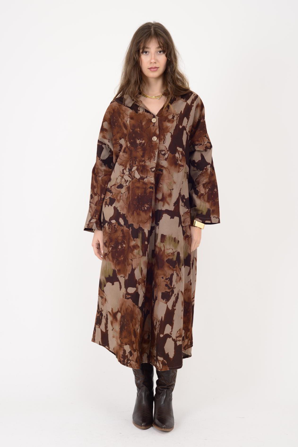 61051 LOVA BATİK ÇİÇEK DESENLİ FİTİLLİ KADİFE ELBİSE