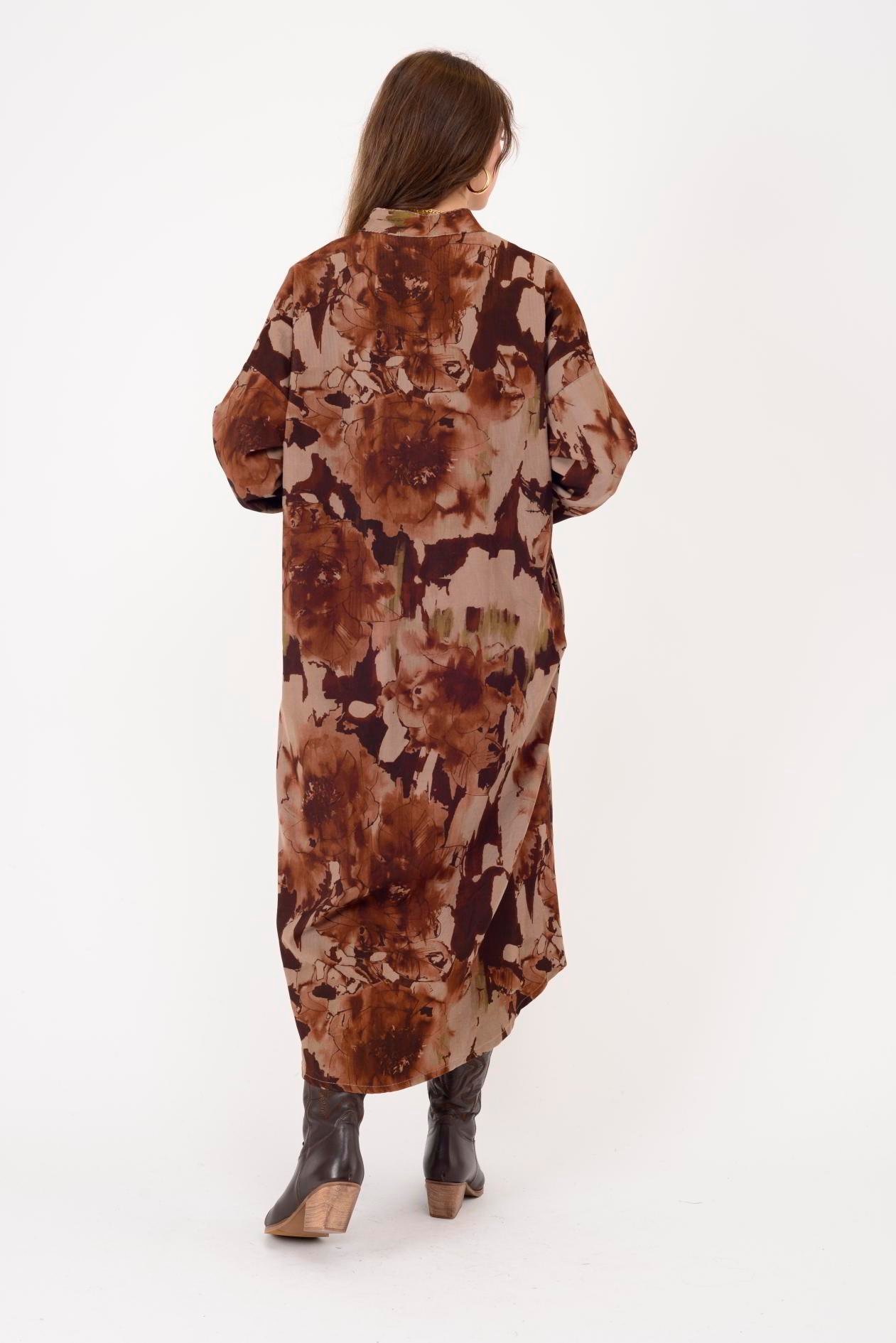 61051 LOVA BATİK ÇİÇEK DESENLİ FİTİLLİ KADİFE ELBİSE