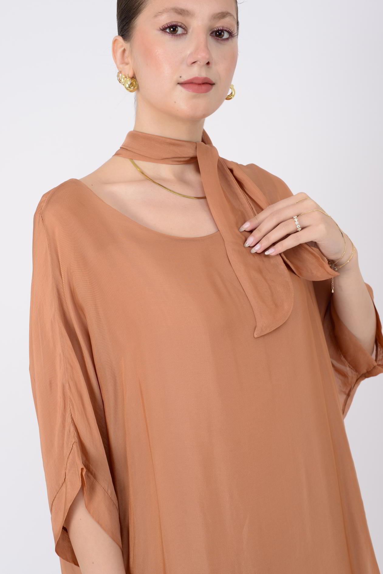 6129 SIRTI BAĞLAMALI İPEK ELBİSE