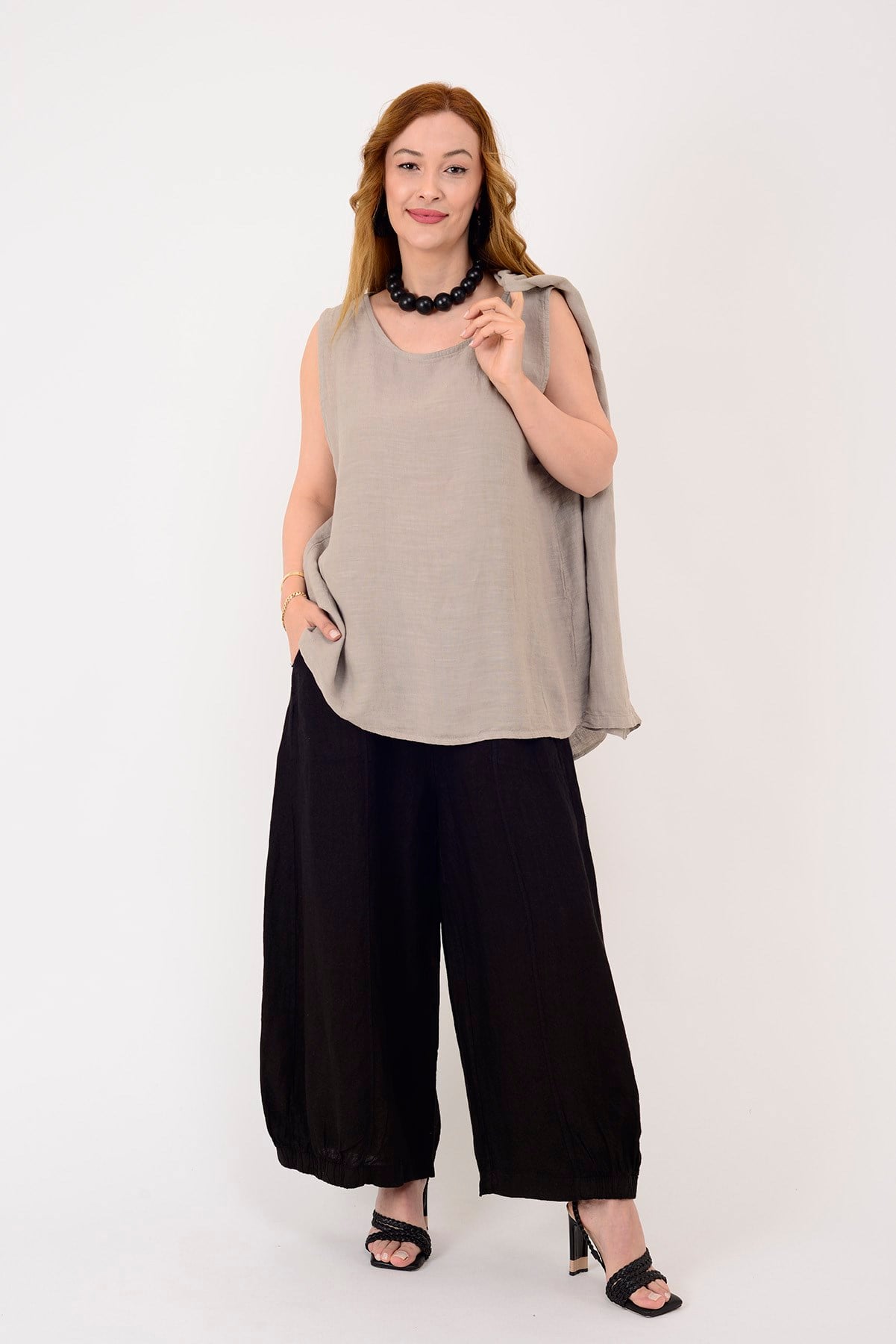 61863 DEGAJE YAKA 2Lİ KETEN BLUZ