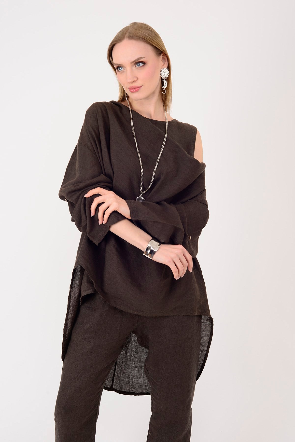 61863 DEGAJE YAKA 2Lİ KETEN BLUZ