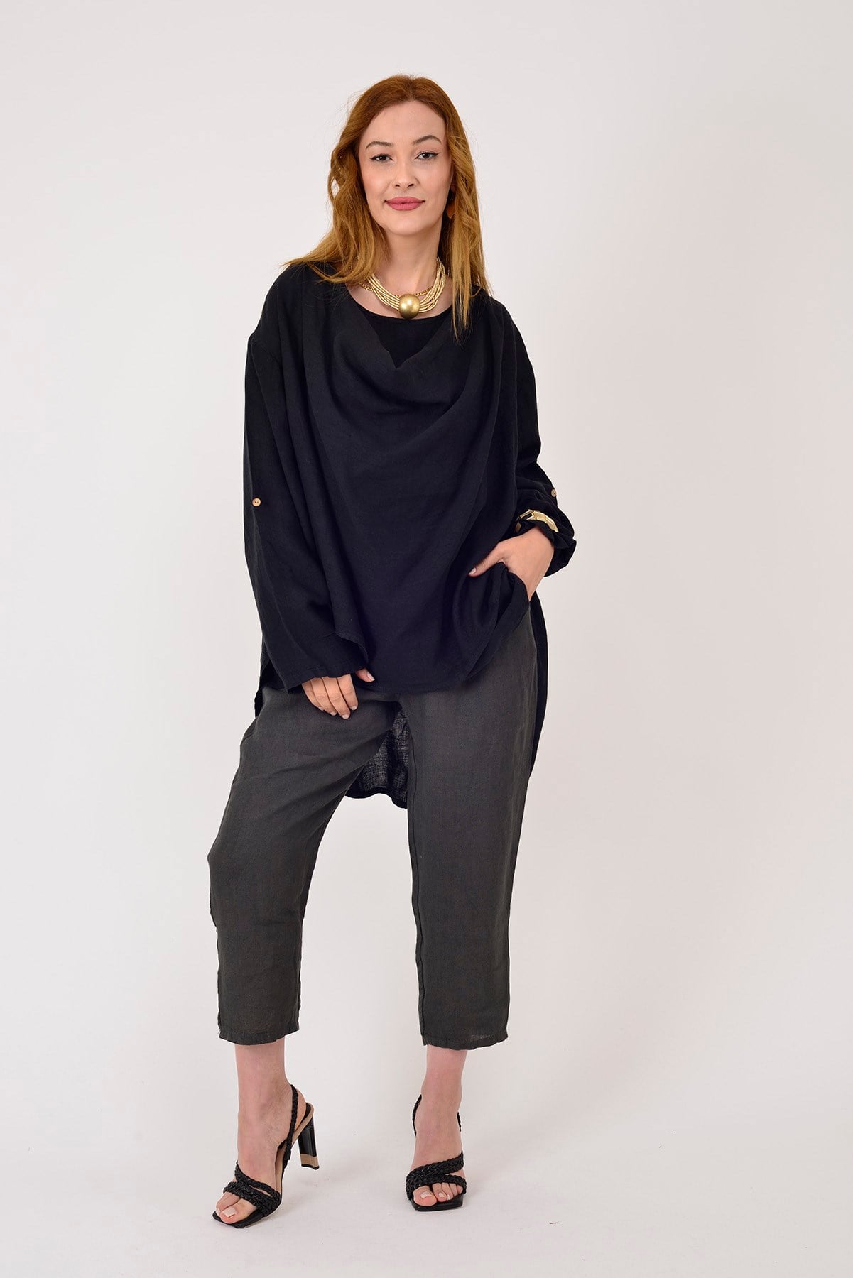 61863 DEGAJE YAKA 2Lİ KETEN BLUZ