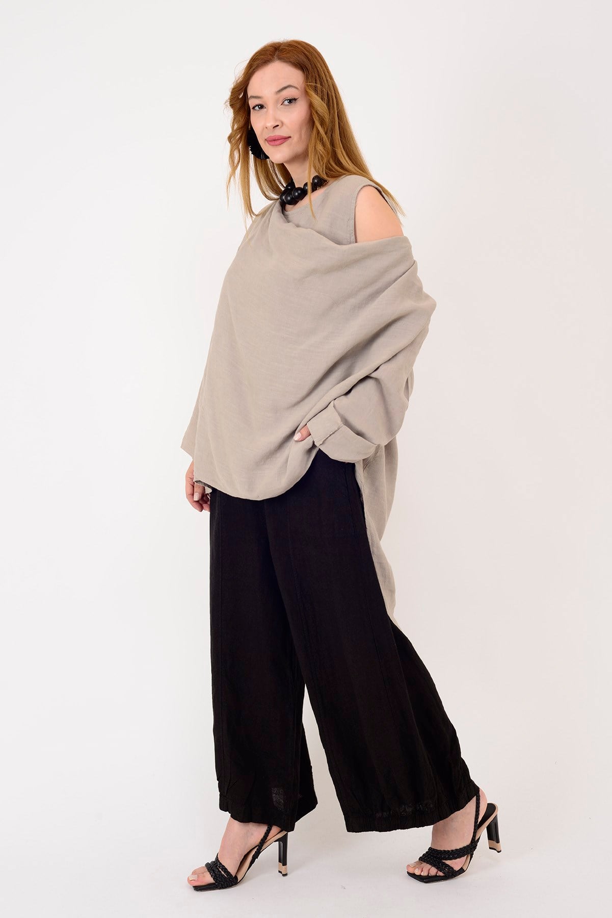 61863 DEGAJE YAKA 2Lİ KETEN BLUZ