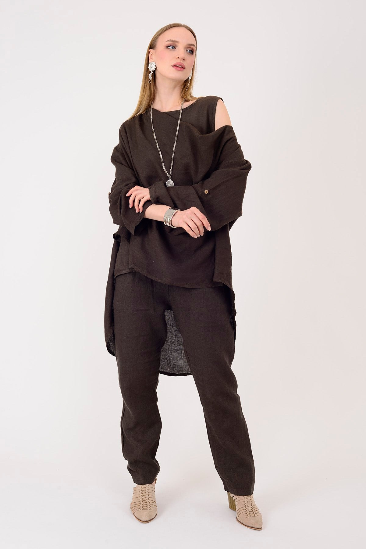 61863 DEGAJE YAKA 2Lİ KETEN BLUZ