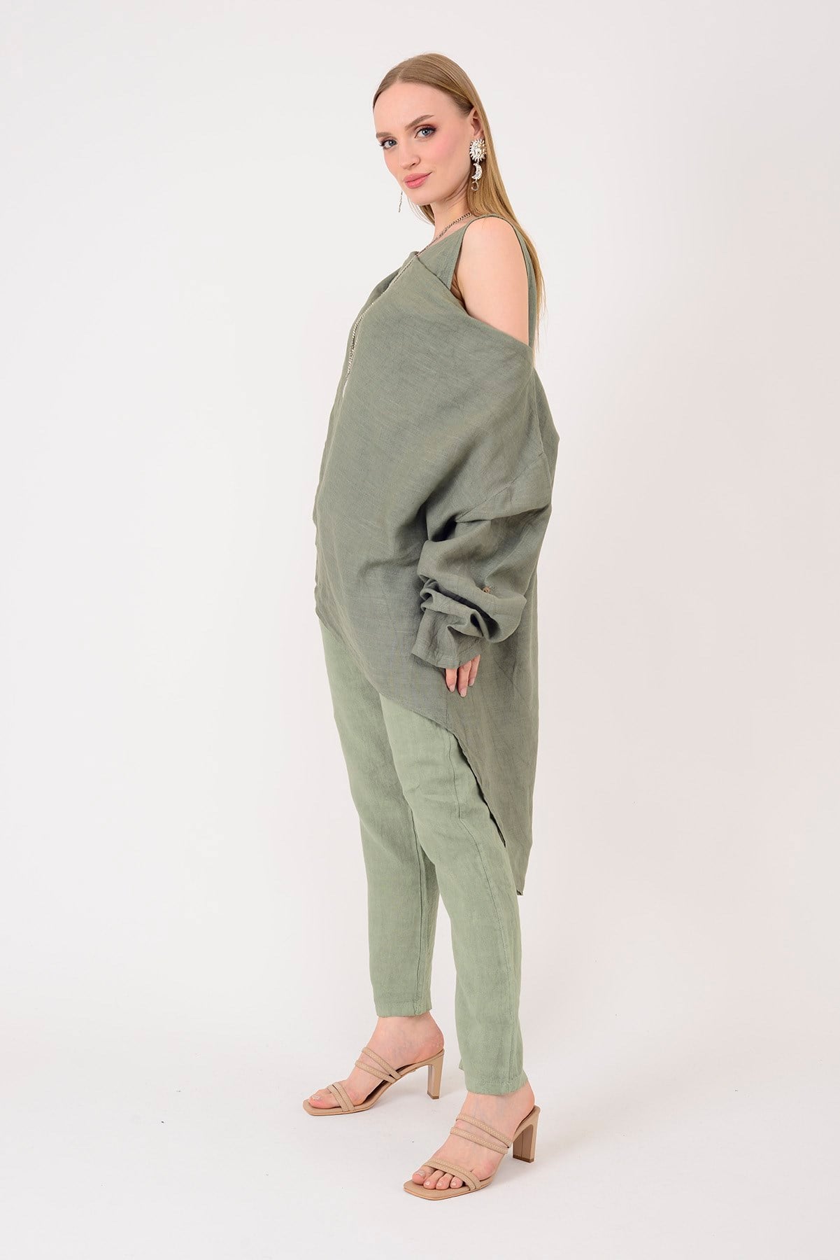 61863 DEGAJE YAKA 2Lİ KETEN BLUZ