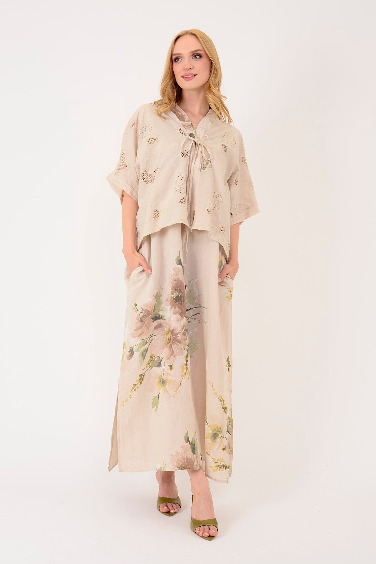 62189 BUKET DESEN BOLERO DETAYLI 2Lİ KETEN TAKIM