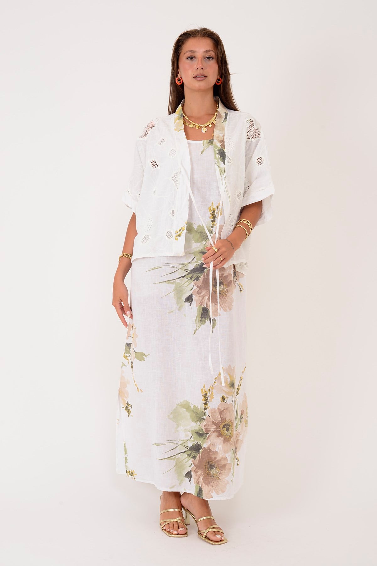 62189 BUKET DESEN BOLERO DETAYLI 2Lİ KETEN TAKIM