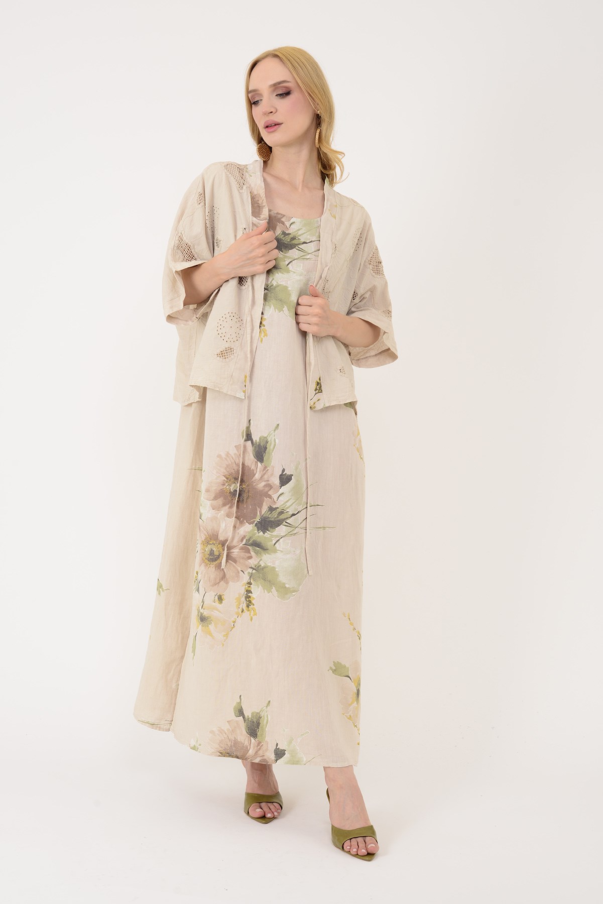 62189 BUKET DESEN BOLERO DETAYLI 2Lİ KETEN TAKIM