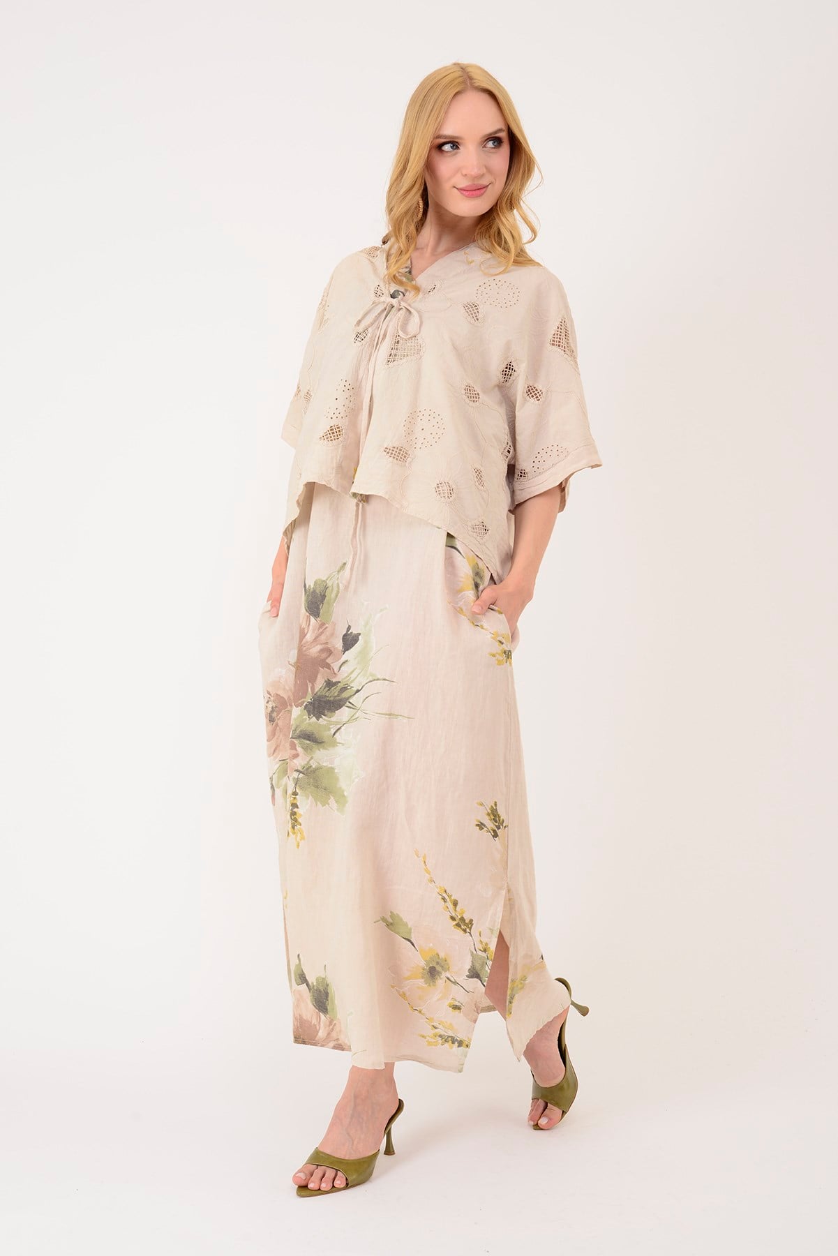 62189 BUKET DESEN BOLERO DETAYLI 2Lİ KETEN TAKIM