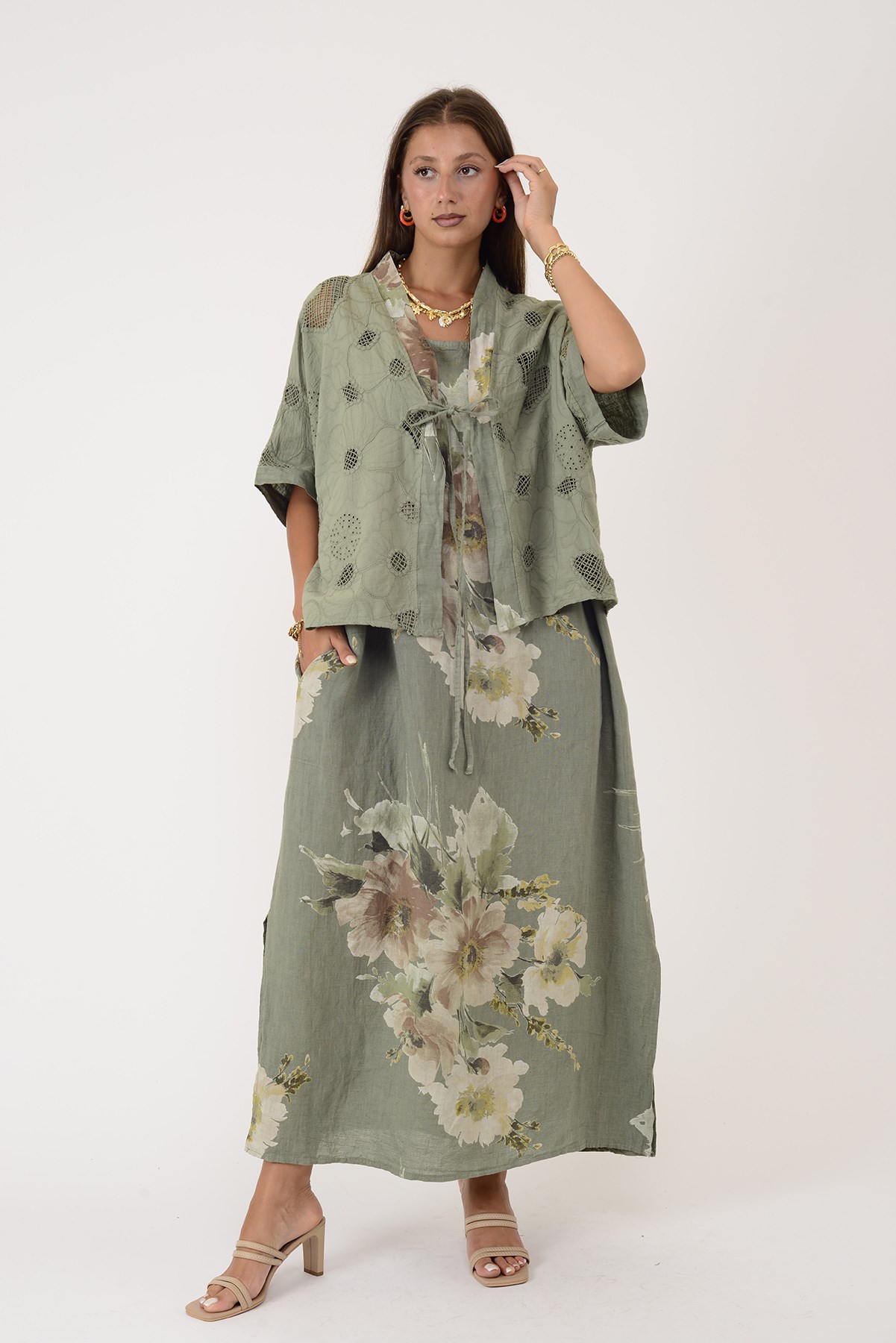 62189 BUKET DESEN BOLERO DETAYLI 2Lİ KETEN TAKIM