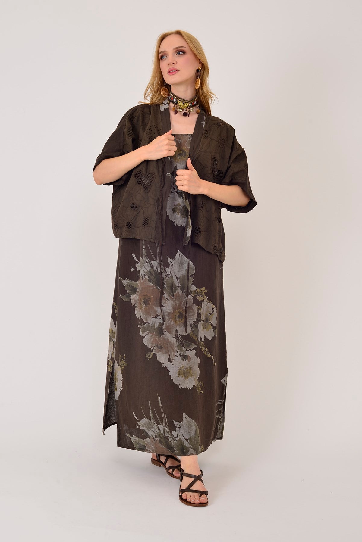 62189 BUKET DESEN BOLERO DETAYLI 2Lİ KETEN TAKIM