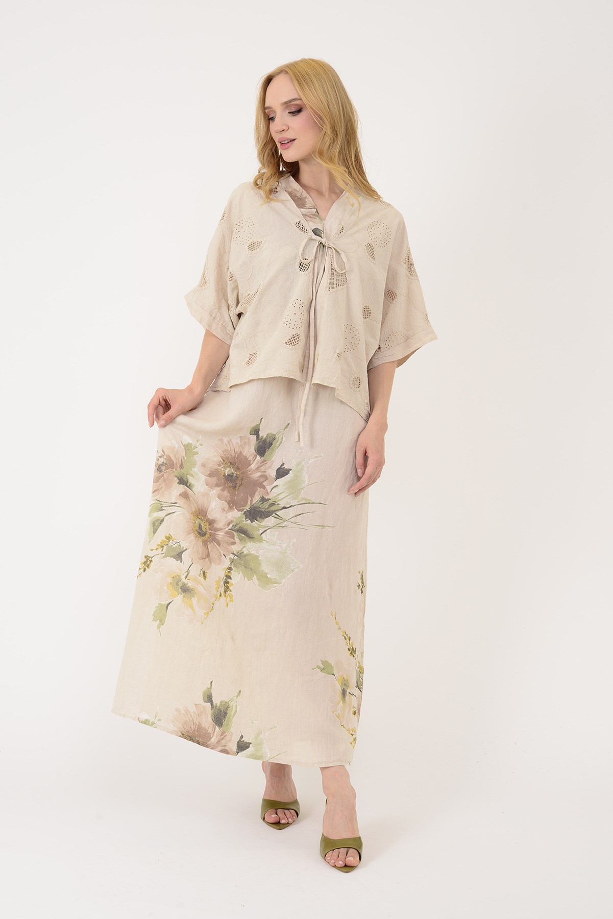 62189 BUKET DESEN BOLERO DETAYLI 2Lİ KETEN TAKIM