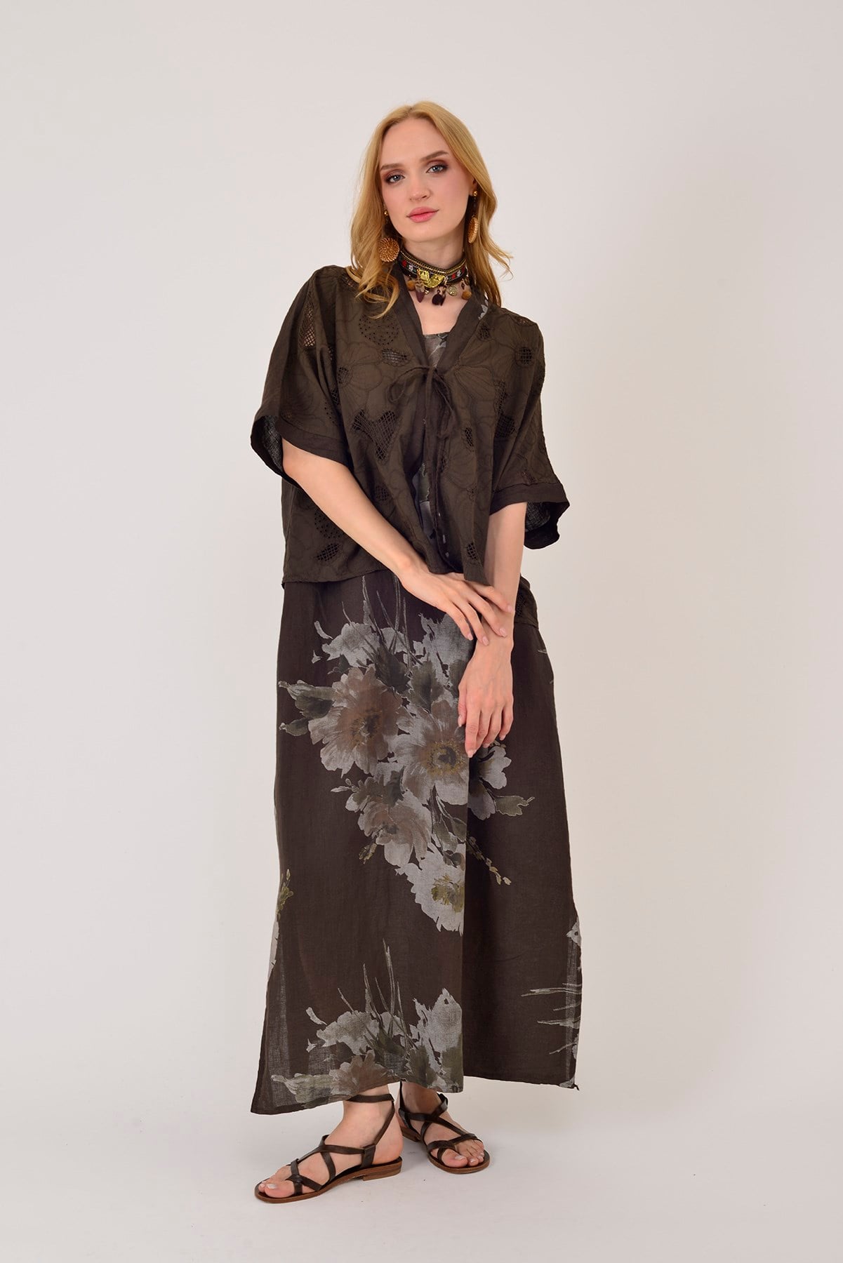 62189 BUKET DESEN BOLERO DETAYLI 2Lİ KETEN TAKIM