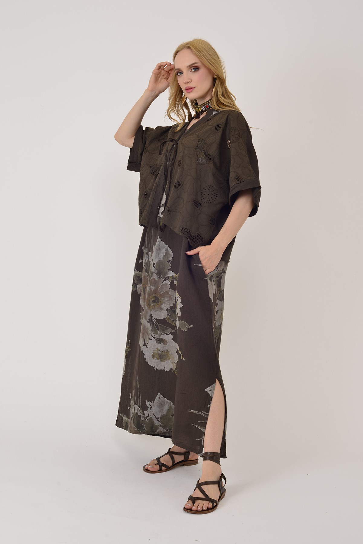 62189 BUKET DESEN BOLERO DETAYLI 2Lİ KETEN TAKIM