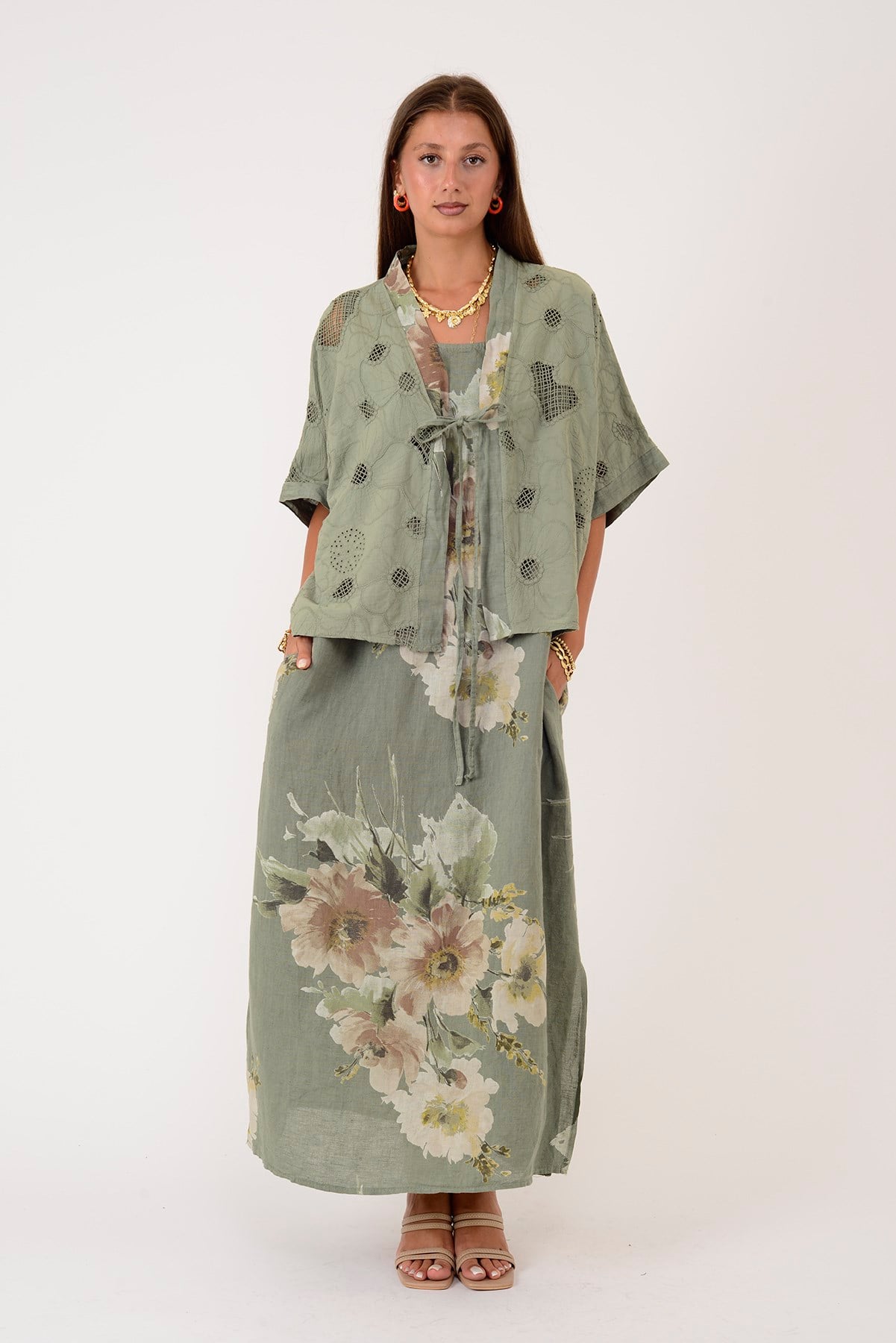 62189 BUKET DESEN BOLERO DETAYLI 2Lİ KETEN TAKIM