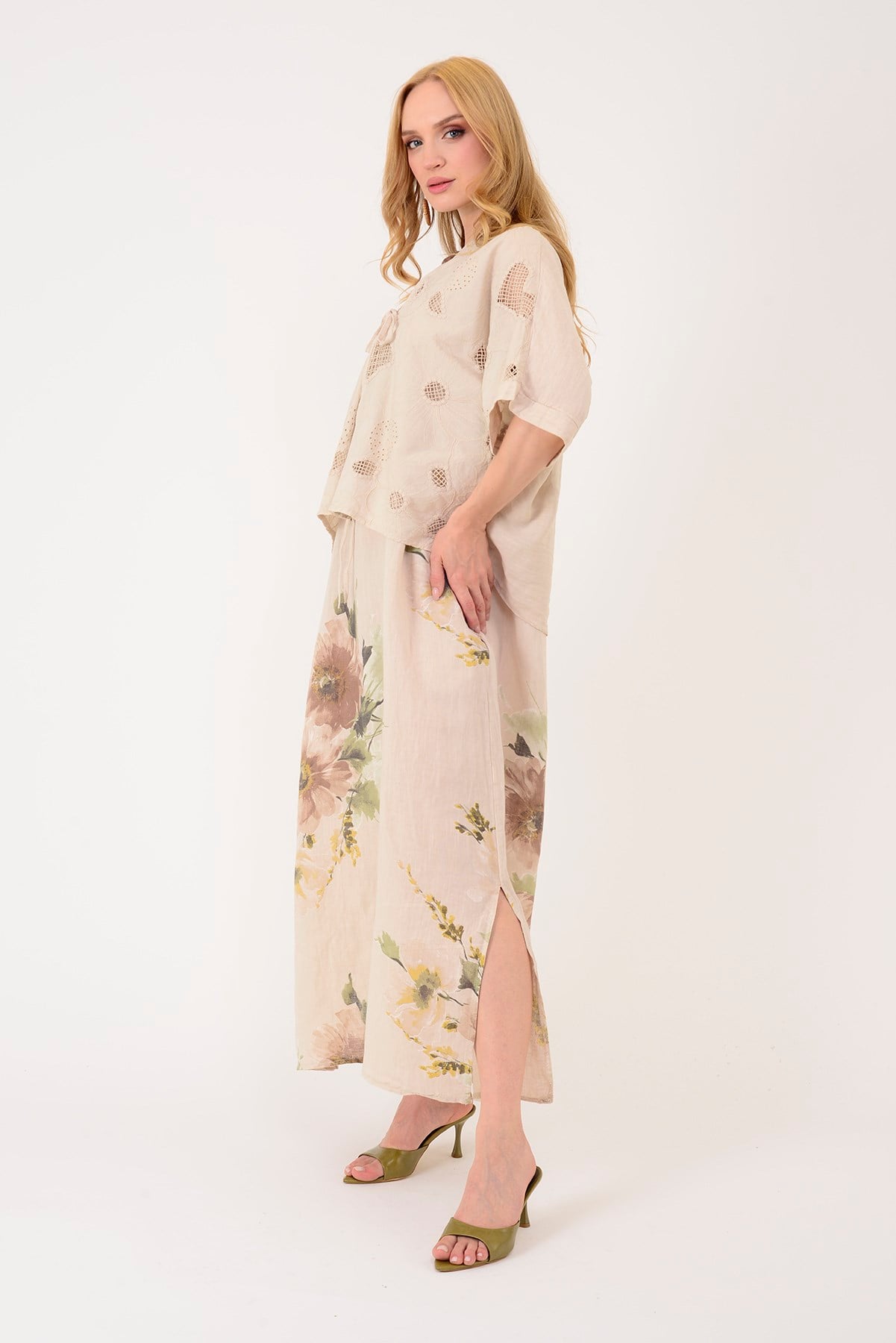 62189 BUKET DESEN BOLERO DETAYLI 2Lİ KETEN TAKIM