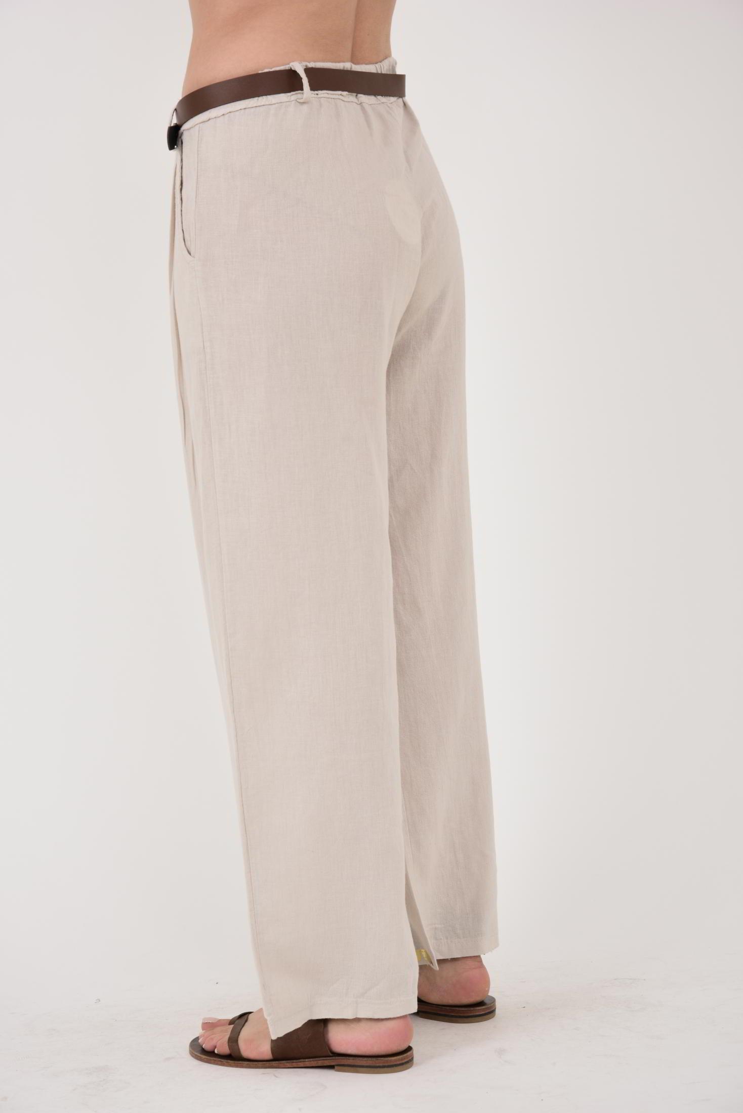 636 GOLD DETAYLI KEMERLİ KETEN PANTOLON