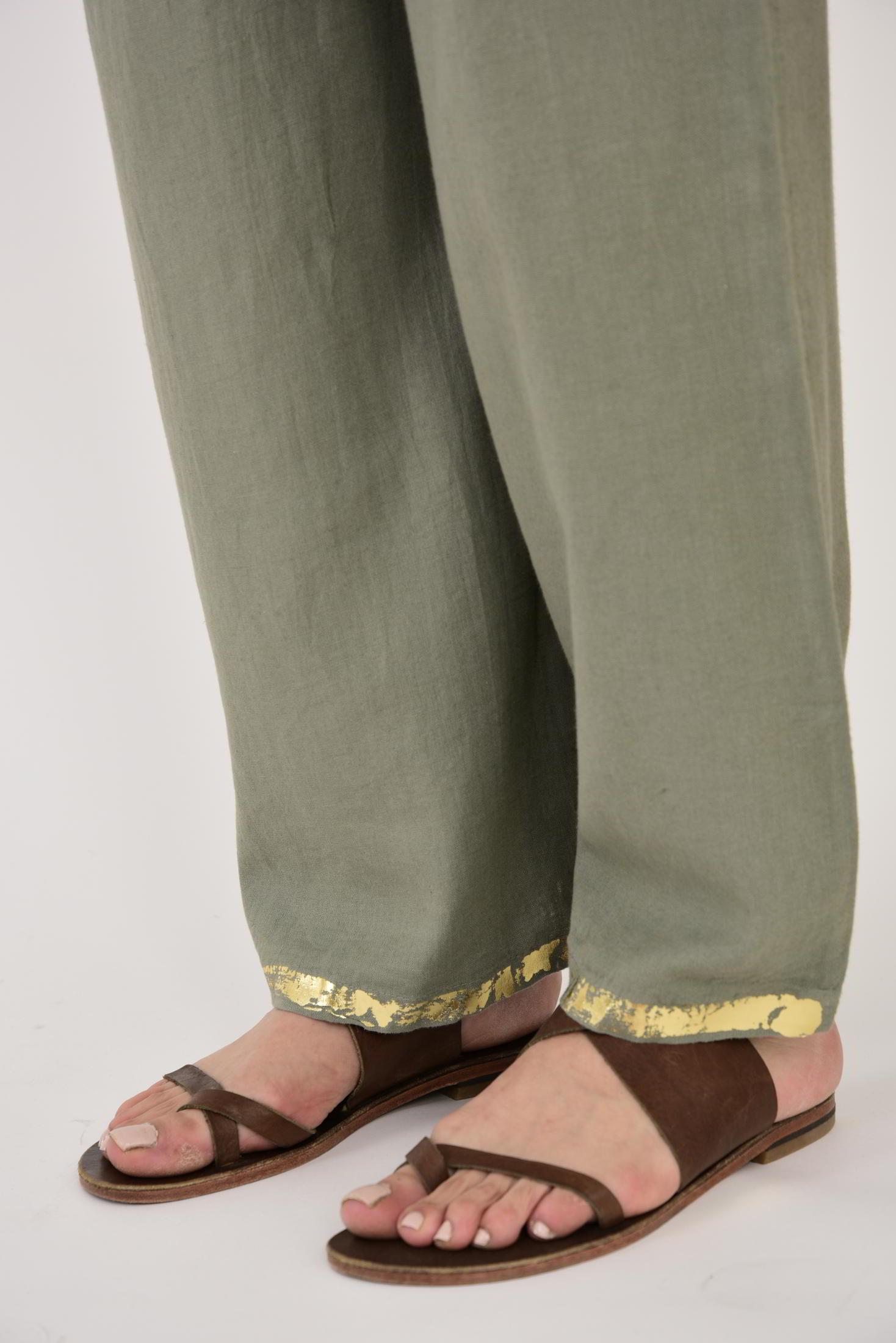 636 GOLD DETAYLI KEMERLİ KETEN PANTOLON
