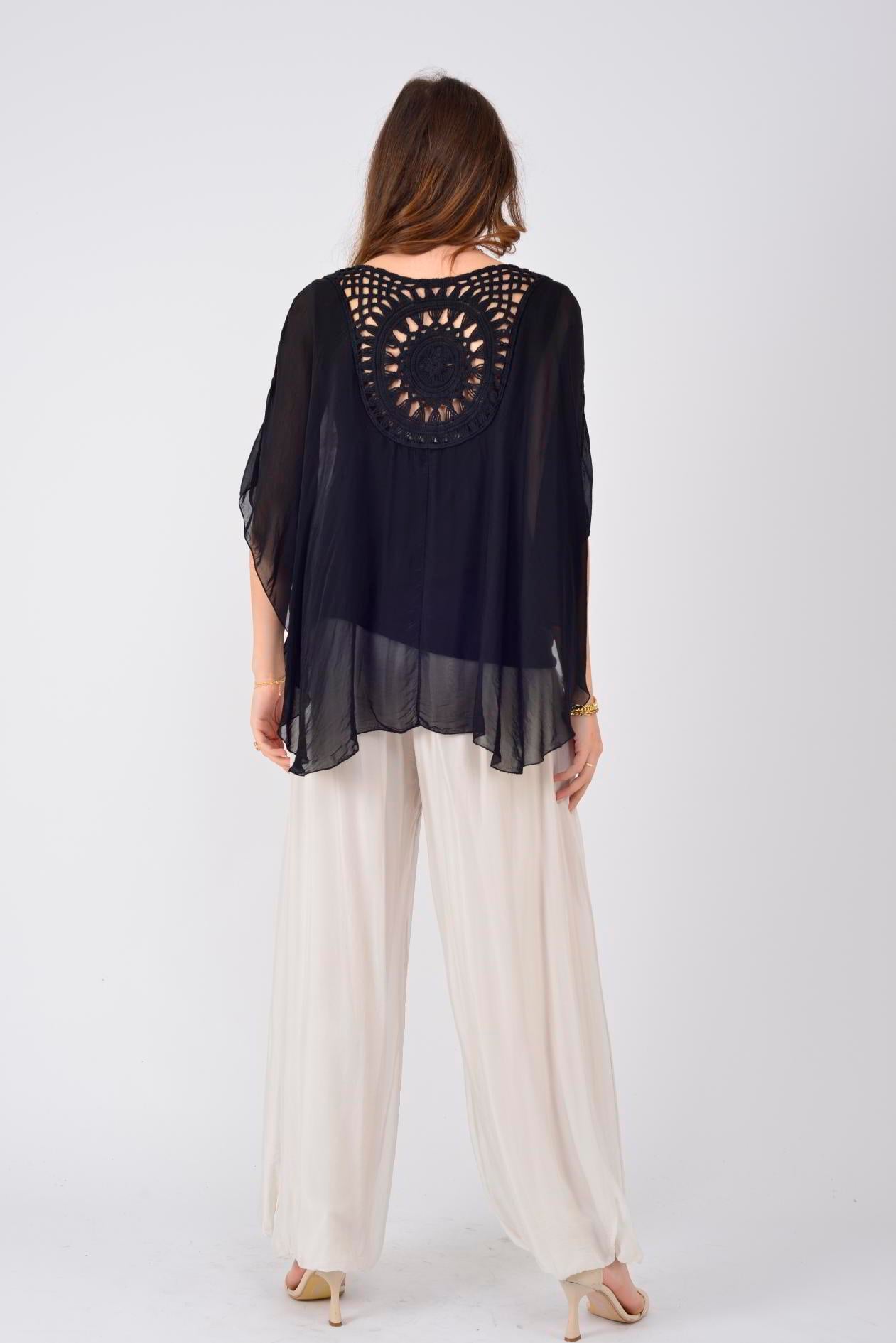 66014 ARKASI DANTEL DETAYLI İPEK BLUZ