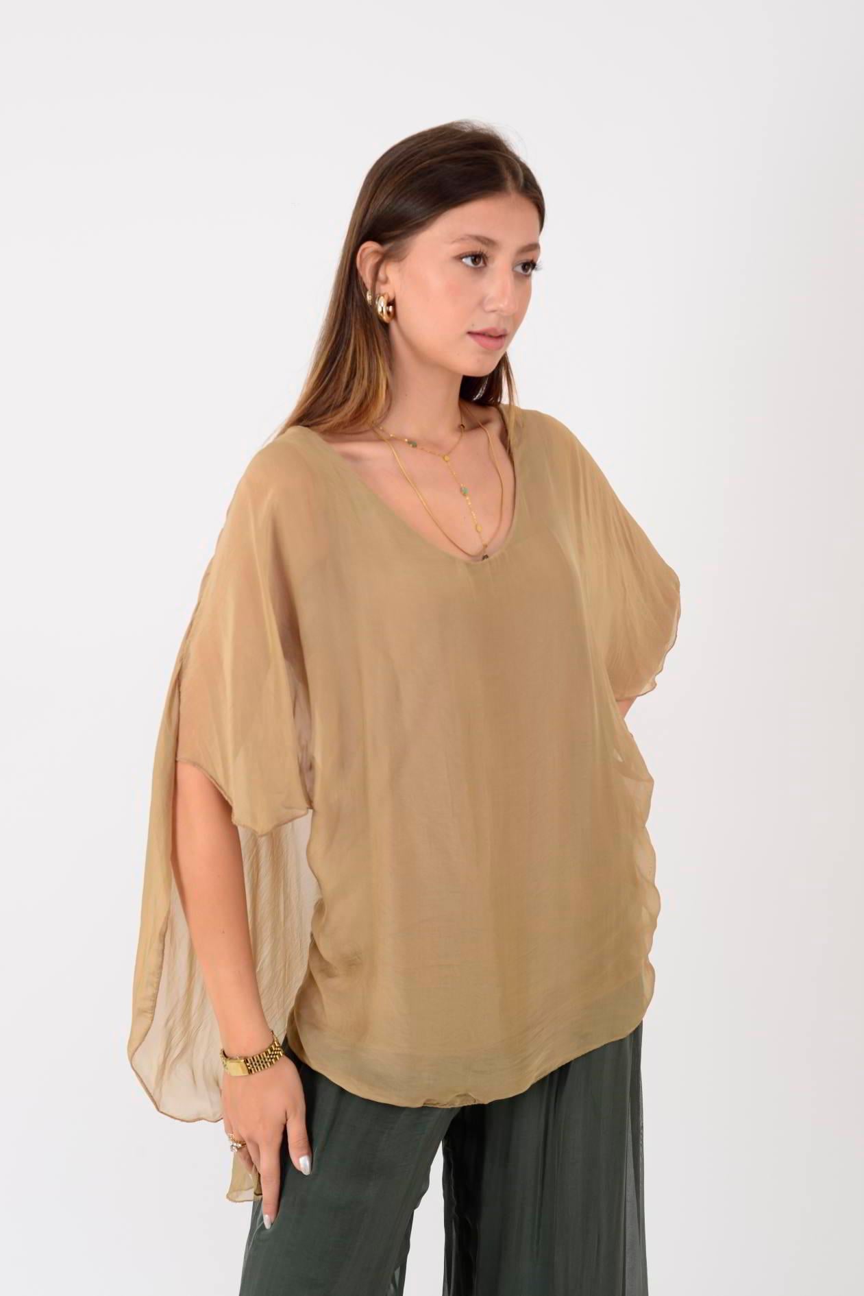 66014 ARKASI DANTEL DETAYLI İPEK BLUZ