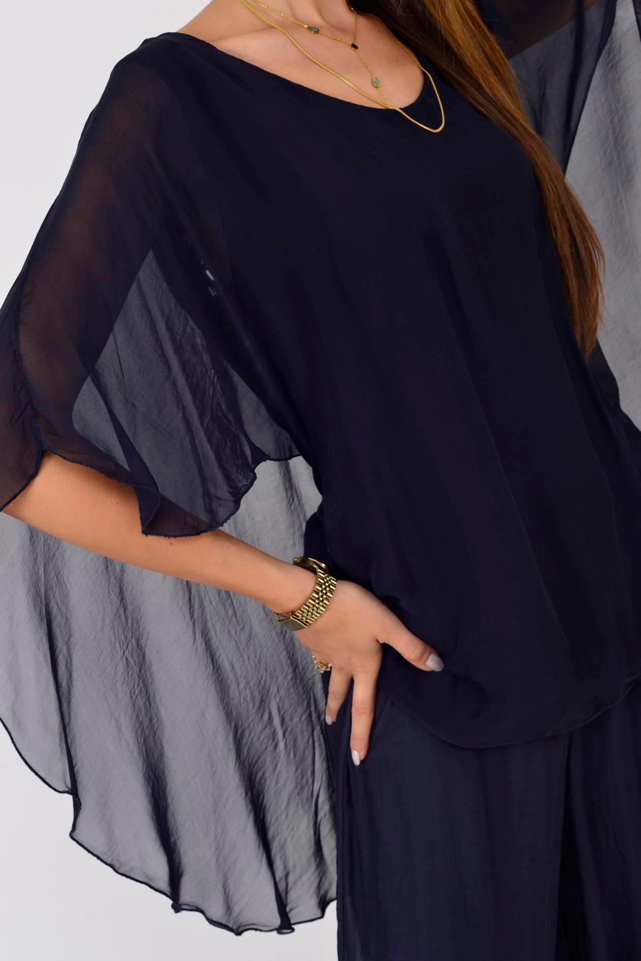66014 ARKASI DANTEL DETAYLI İPEK BLUZ