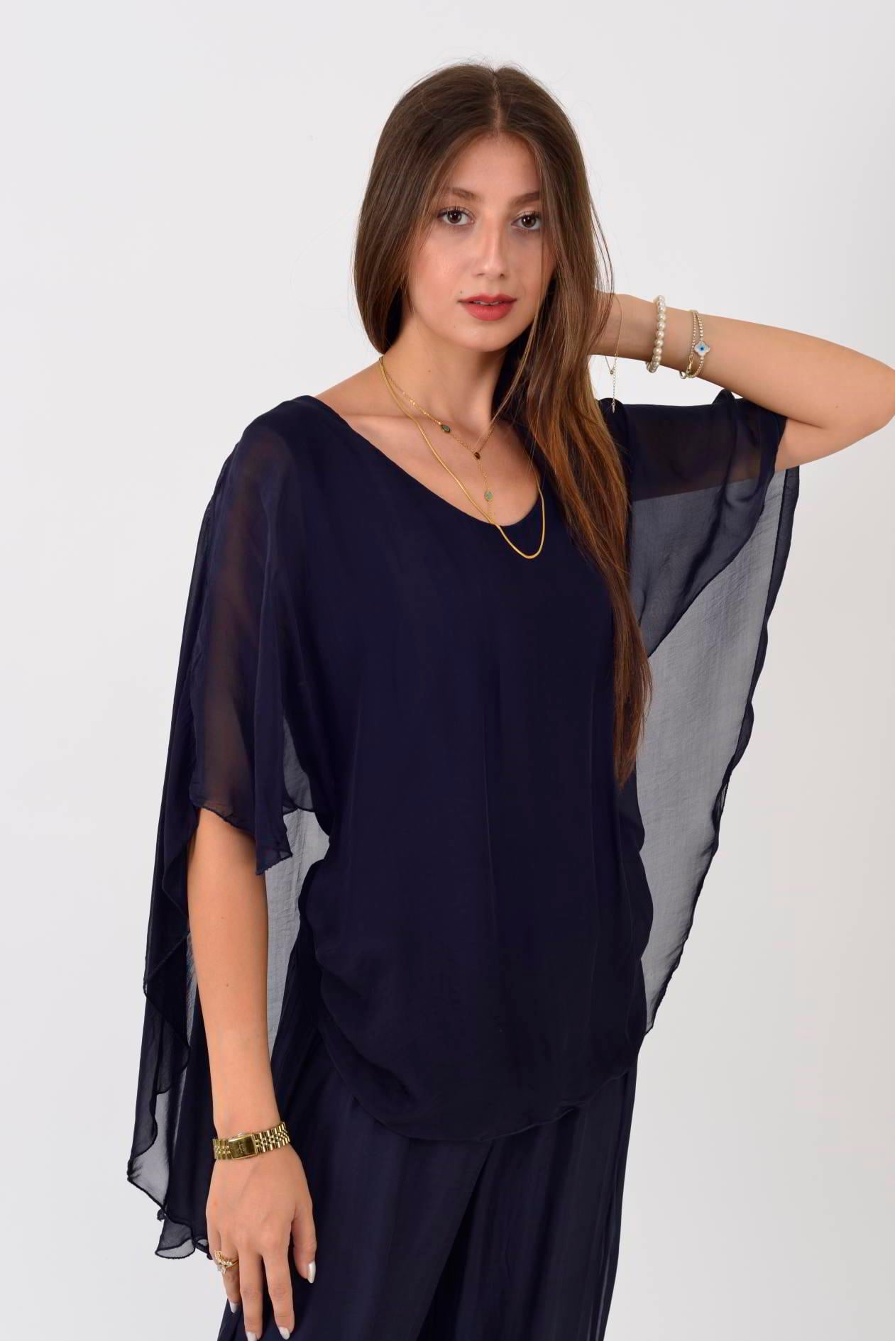 66014 ARKASI DANTEL DETAYLI İPEK BLUZ