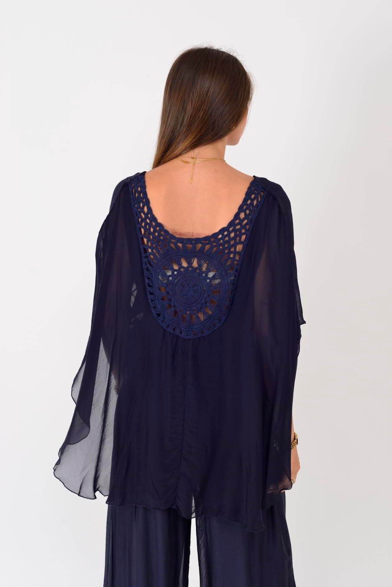 66014 ARKASI DANTEL DETAYLI İPEK BLUZ
