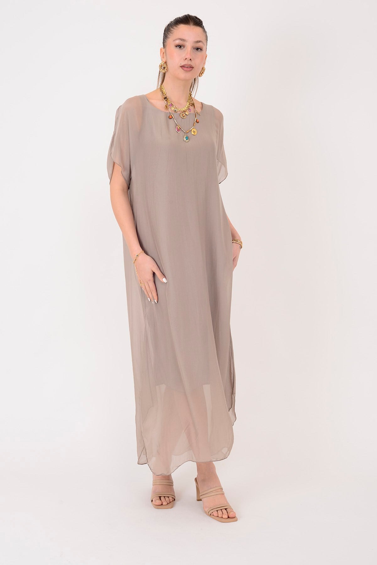 66163 KISA KOL İPEK ELBİSE