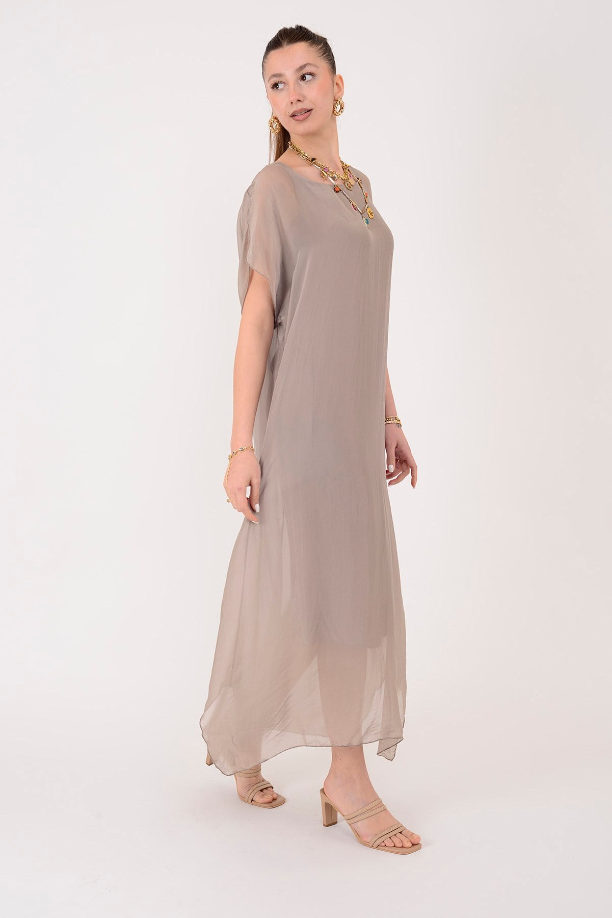 66163 KISA KOL İPEK ELBİSE