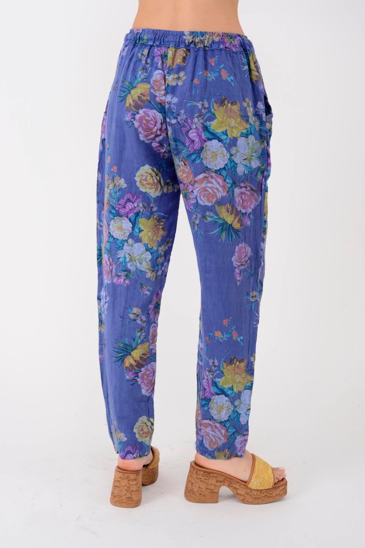 6816 SPRING ÇİÇEK DESEN HAVUÇ KETEN PANTOLON