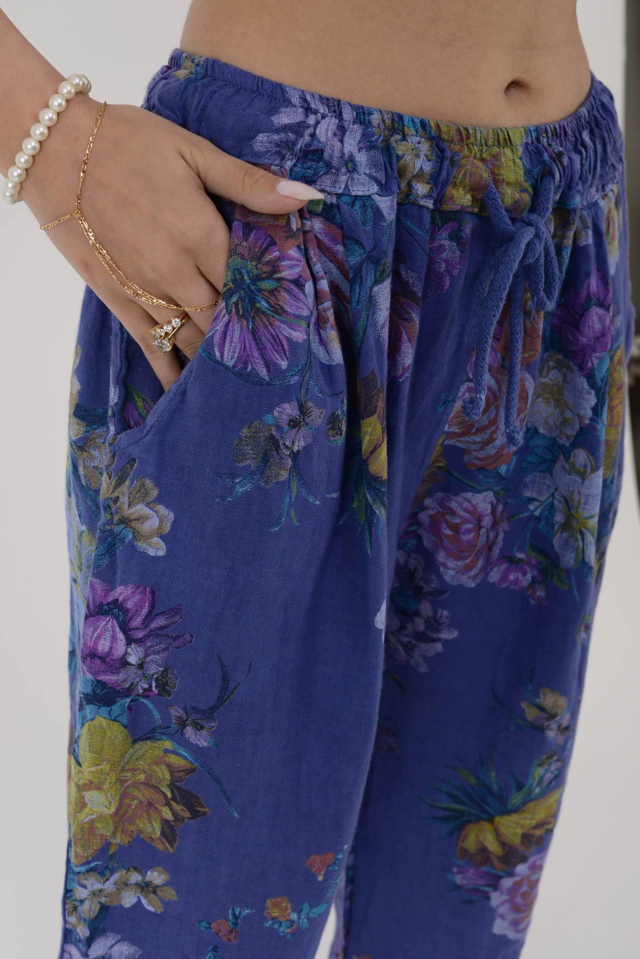 6816 SPRING ÇİÇEK DESEN HAVUÇ KETEN PANTOLON