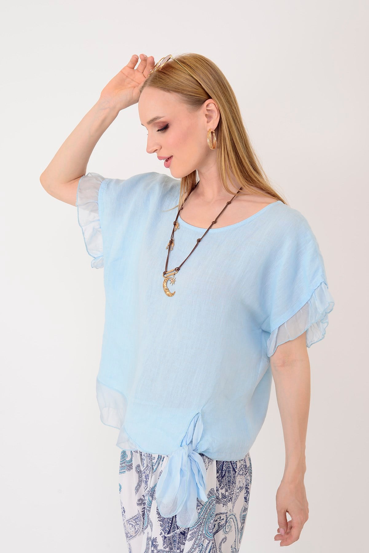 7133 SIRT DEKOLTELİ KETEN BLUZ