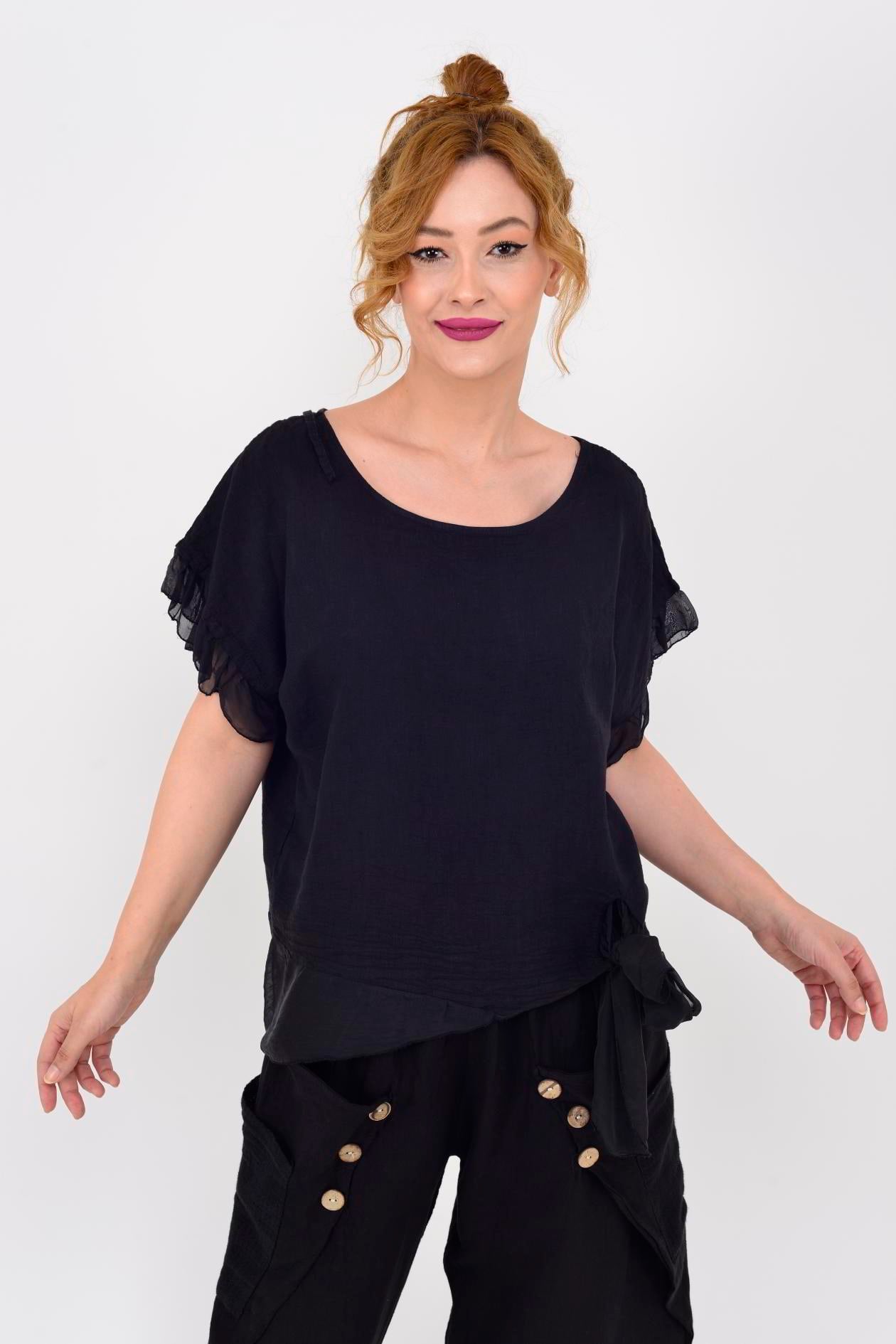 7133 SIRT DEKOLTELİ KETEN BLUZ