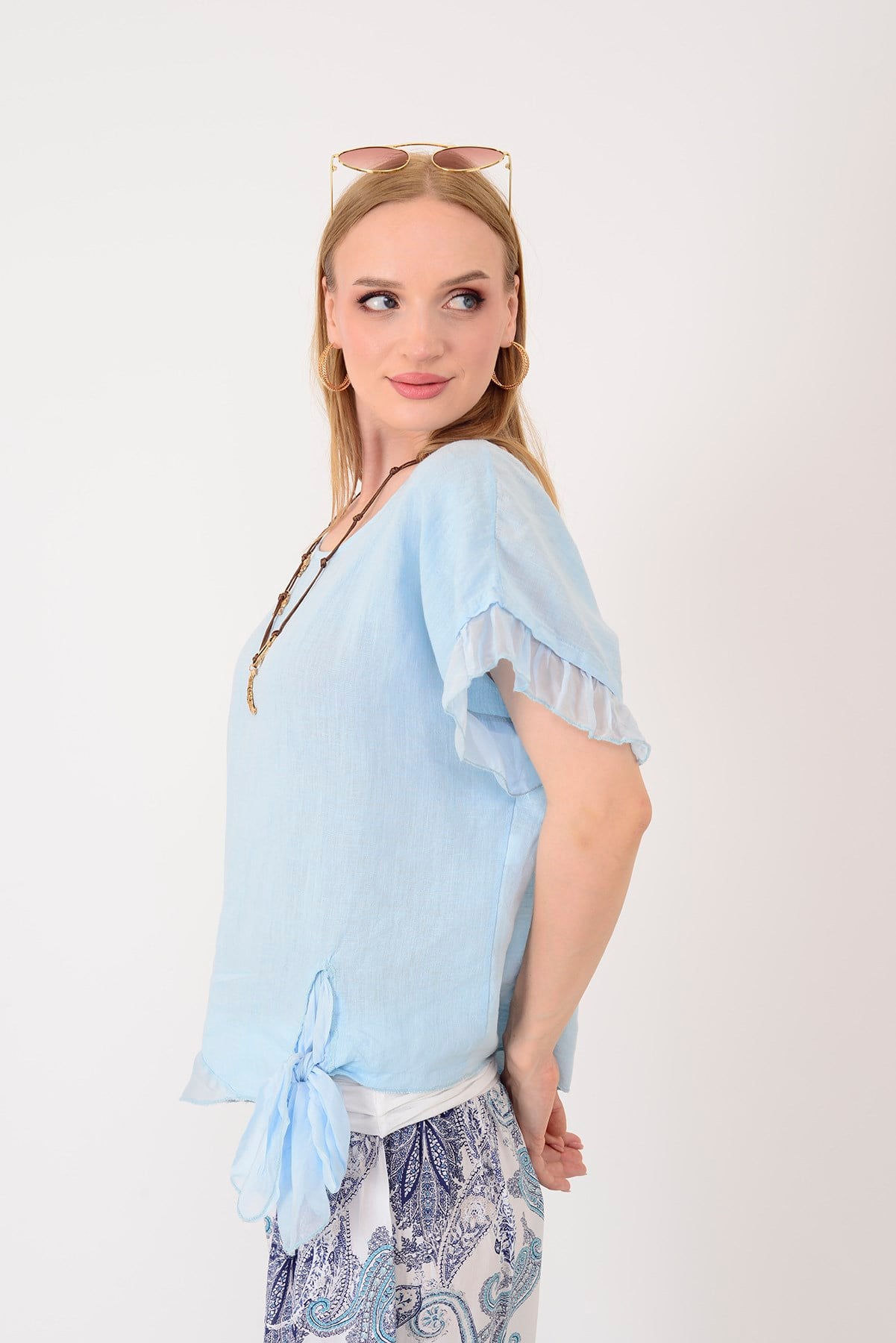 7133 SIRT DEKOLTELİ KETEN BLUZ