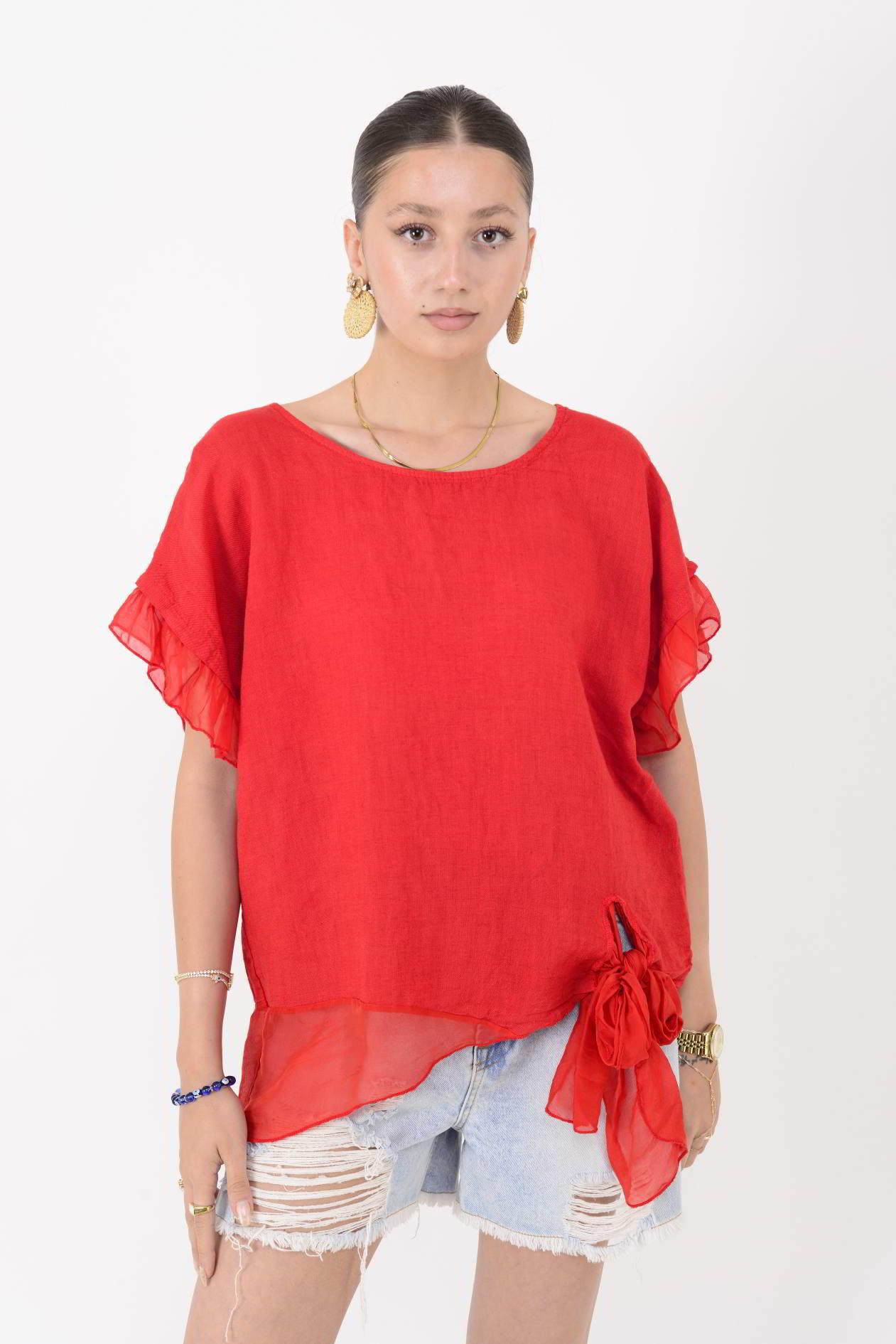 7133 SIRT DEKOLTELİ KETEN BLUZ