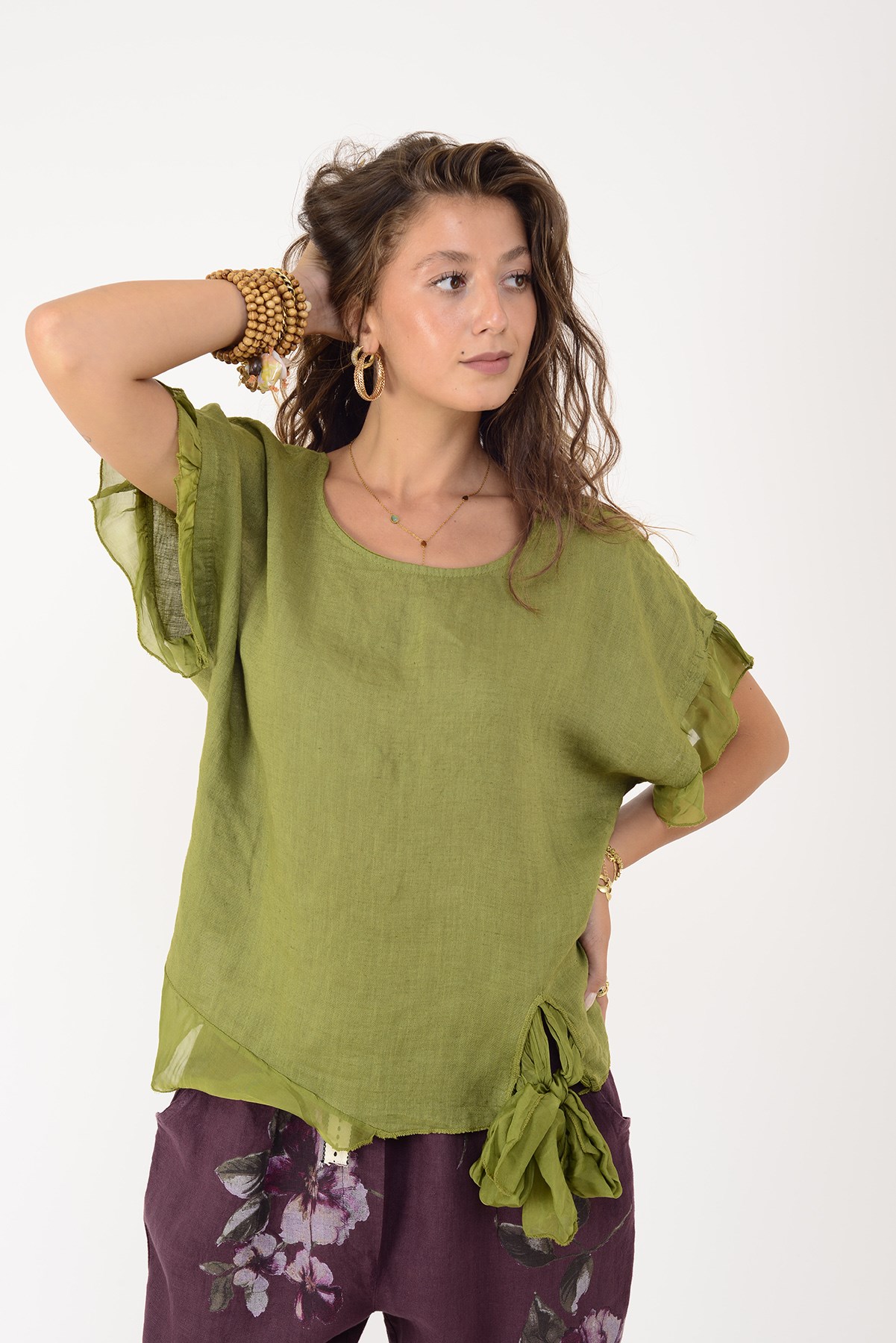 7133 SIRT DEKOLTELİ KETEN BLUZ