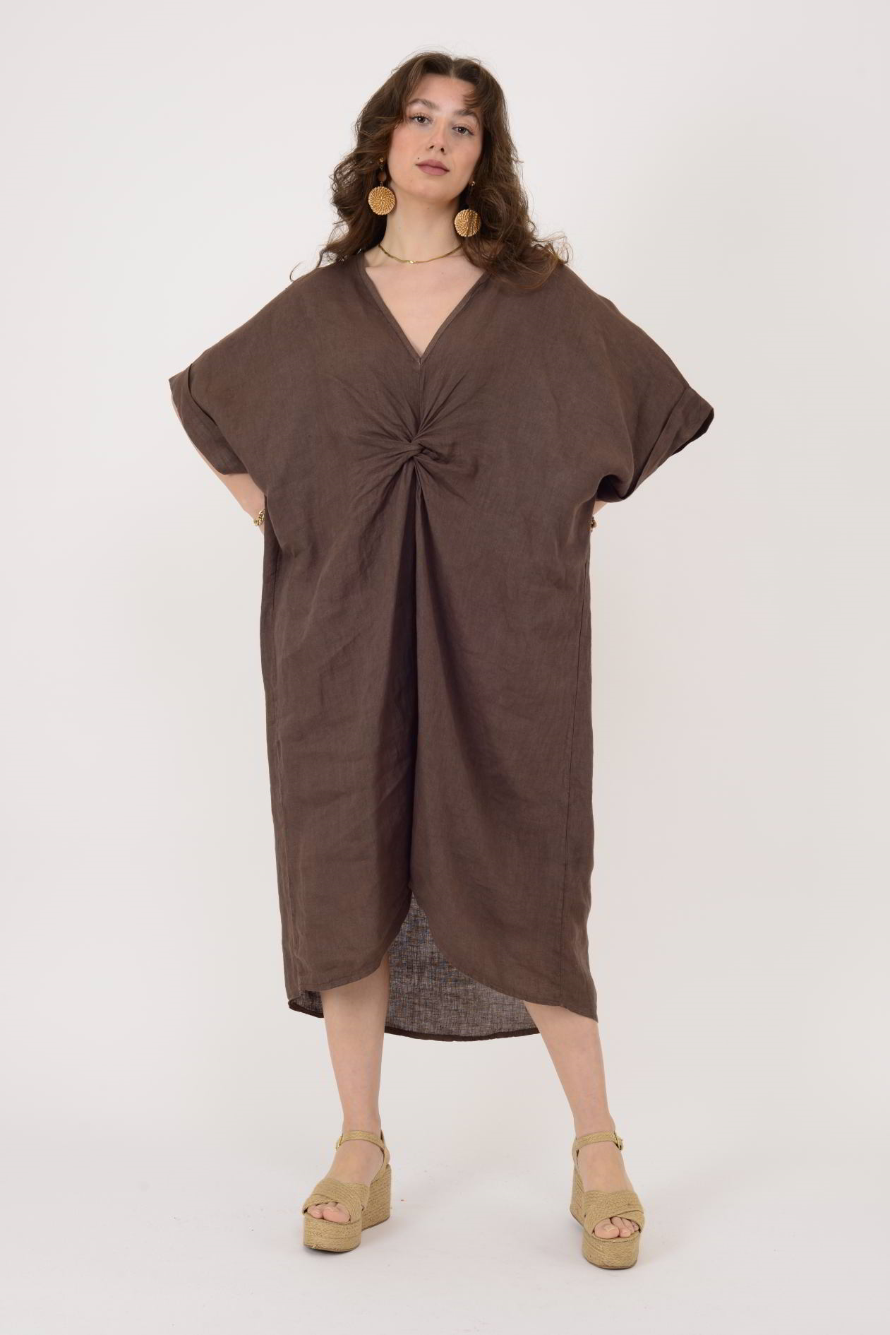 71855 LEAF KETEN ELBİSE