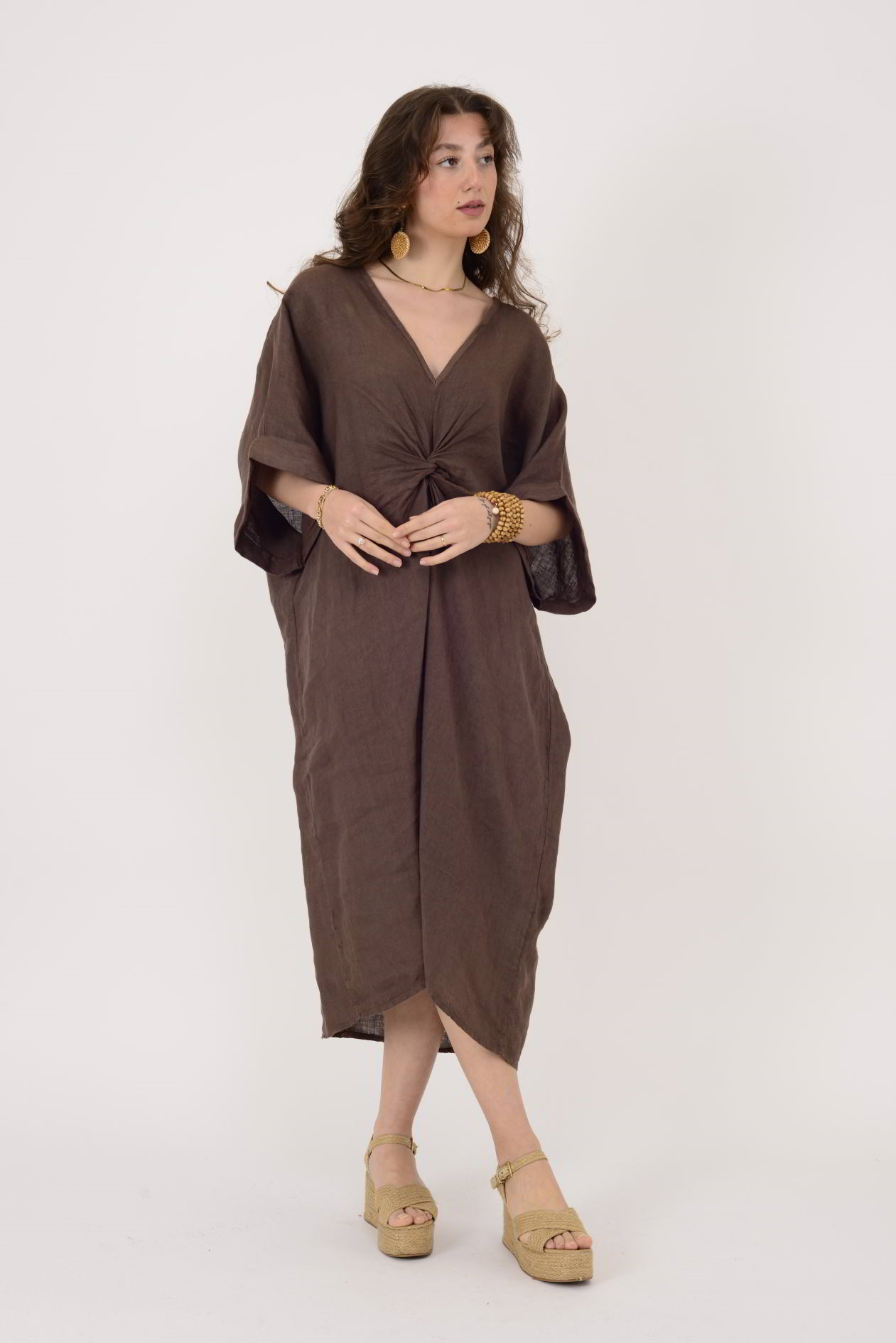 71855 LEAF KETEN ELBİSE