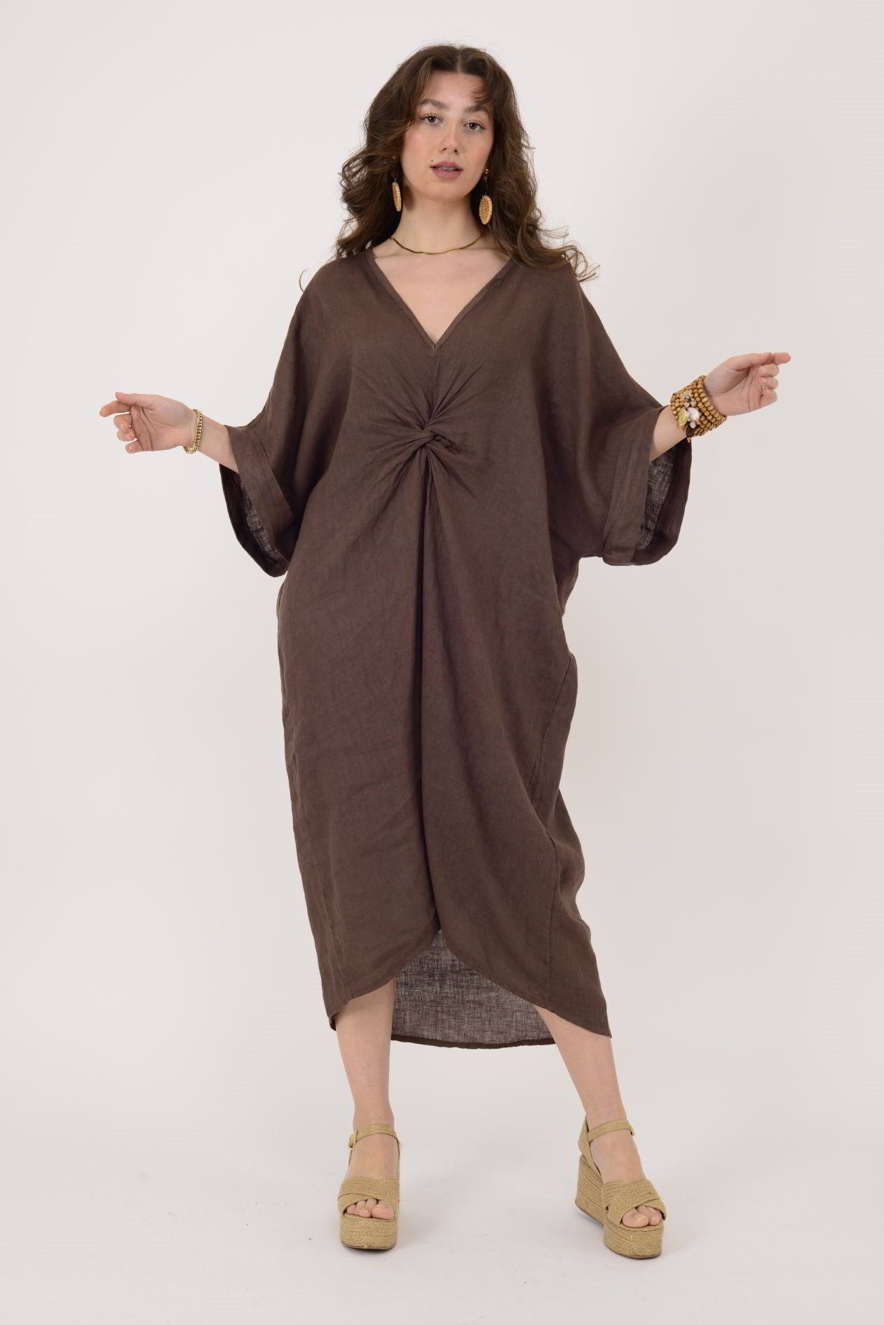 71855 LEAF KETEN ELBİSE