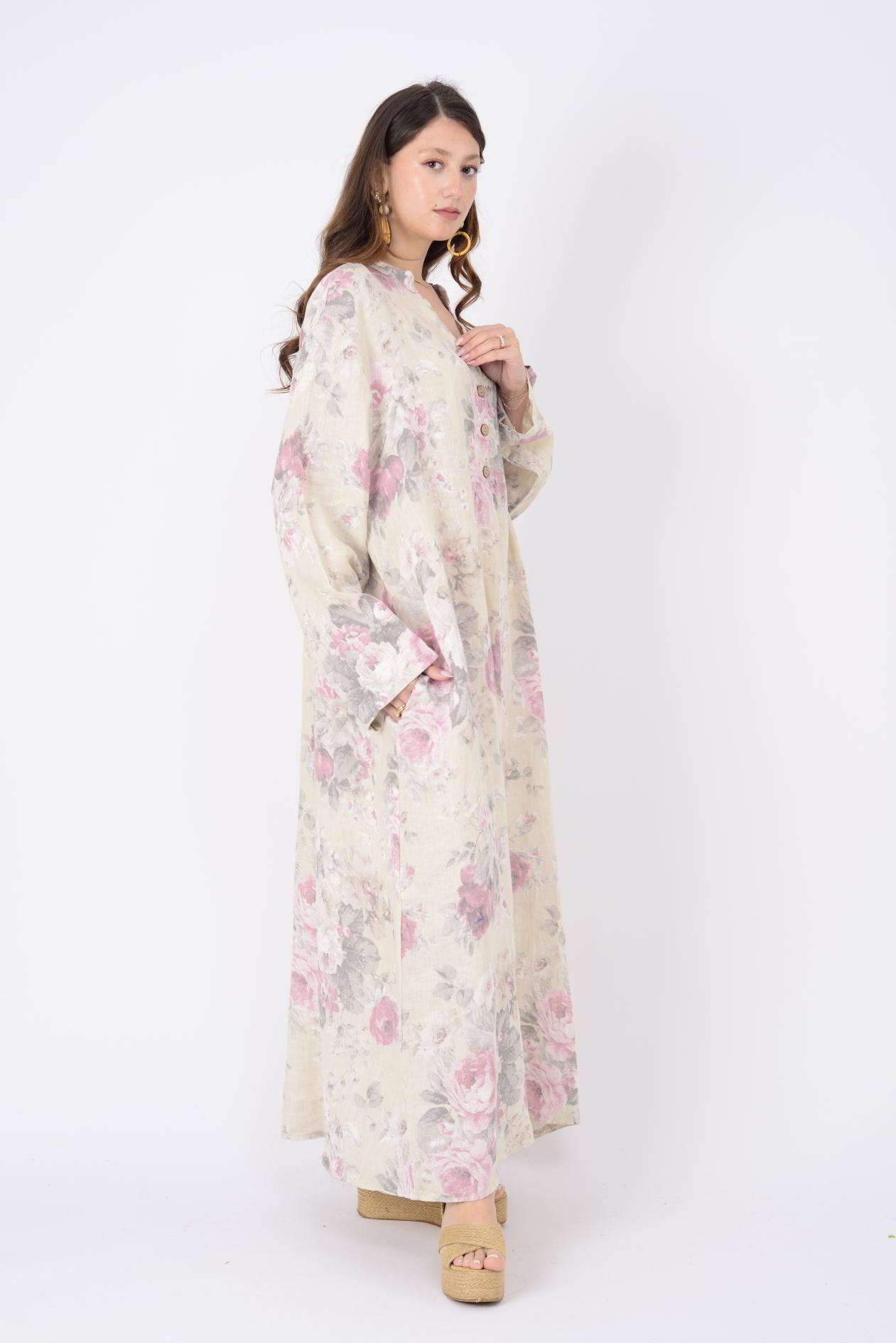 72230 SPRING ÇİÇEK DESEN KETEN ELBİSE