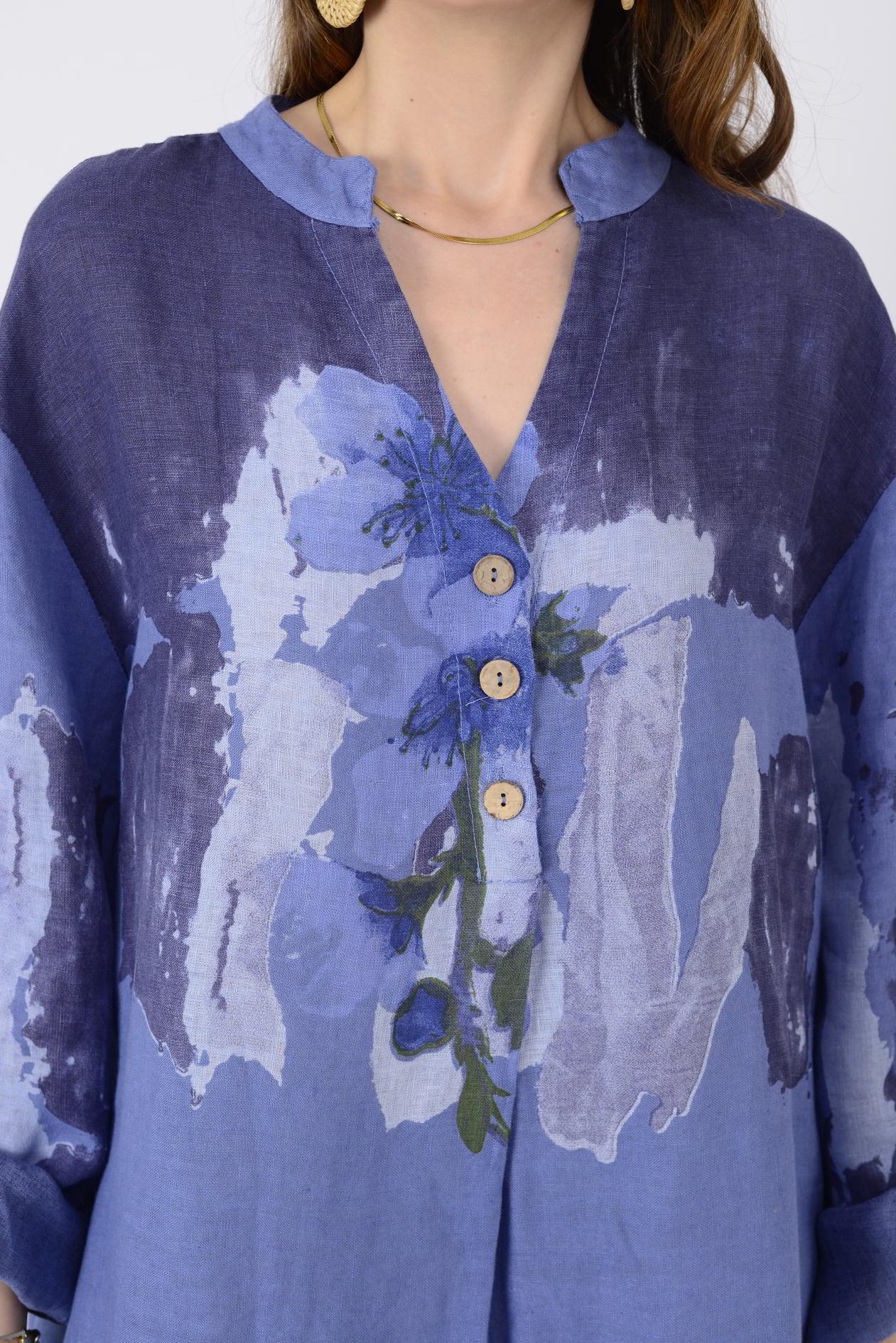 72230 SPRING SPLASH ÇİÇEK DESEN KETEN ELBİSE