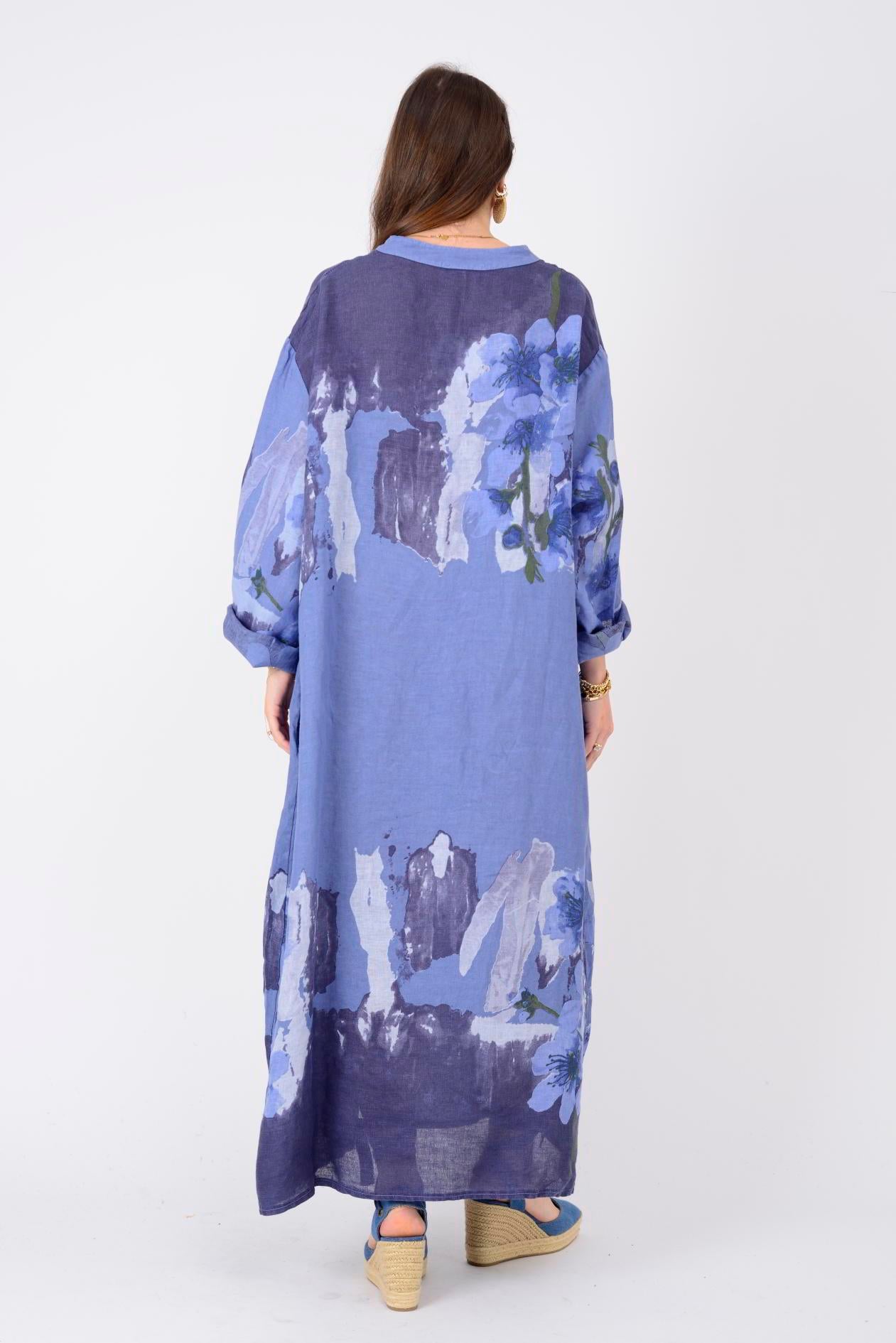 72230 SPRING SPLASH ÇİÇEK DESEN KETEN ELBİSE