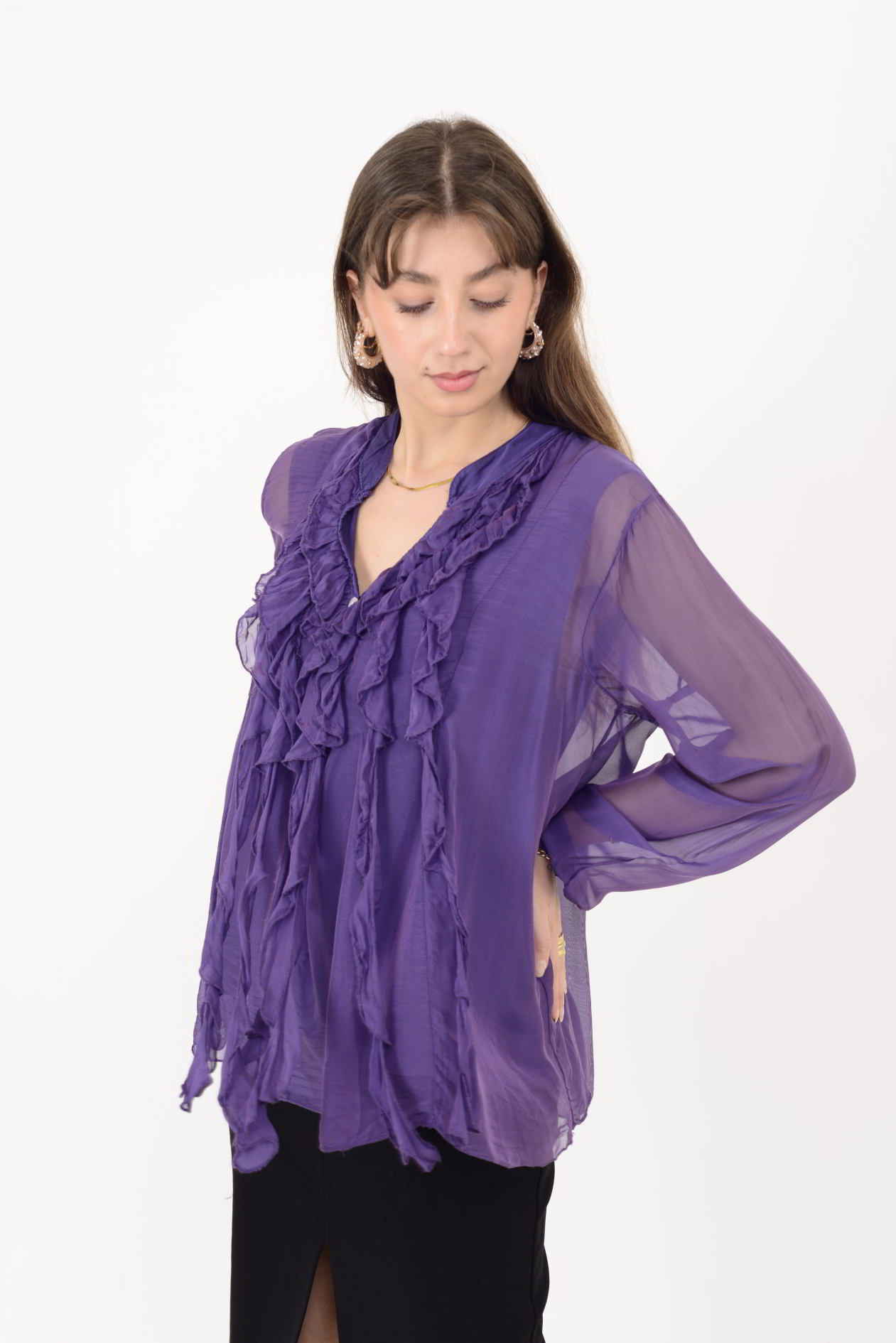 7322 COSTELLO FIRFIR DETAYLI İPEK BLUZ