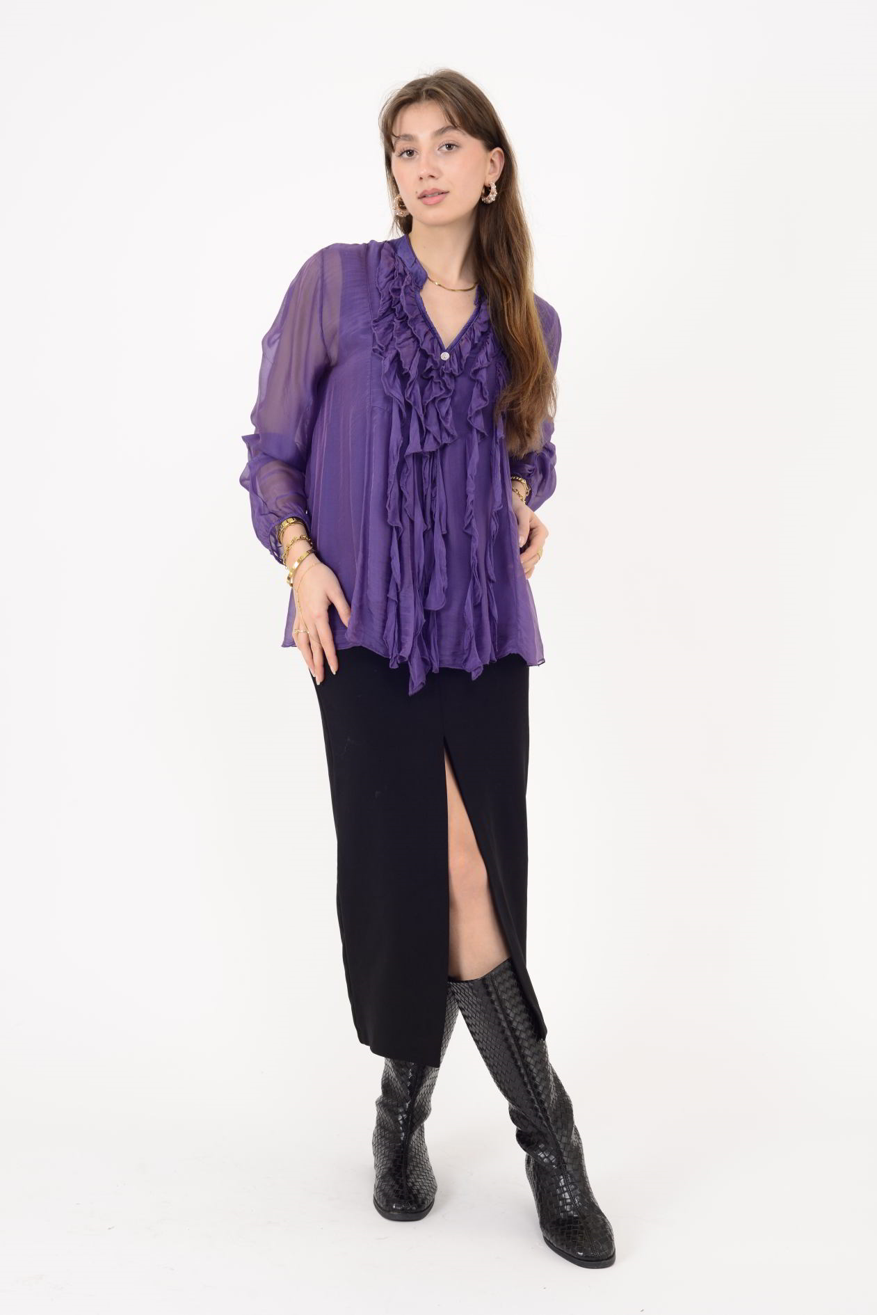 7322 COSTELLO FIRFIR DETAYLI İPEK BLUZ